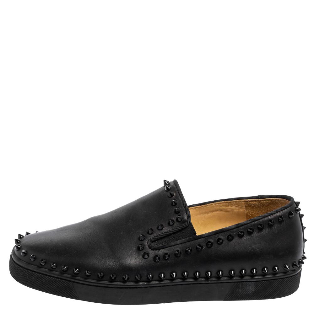 

Christian Louboutin Black Leather Spike Pik Boat Slip-On Sneakers Size
