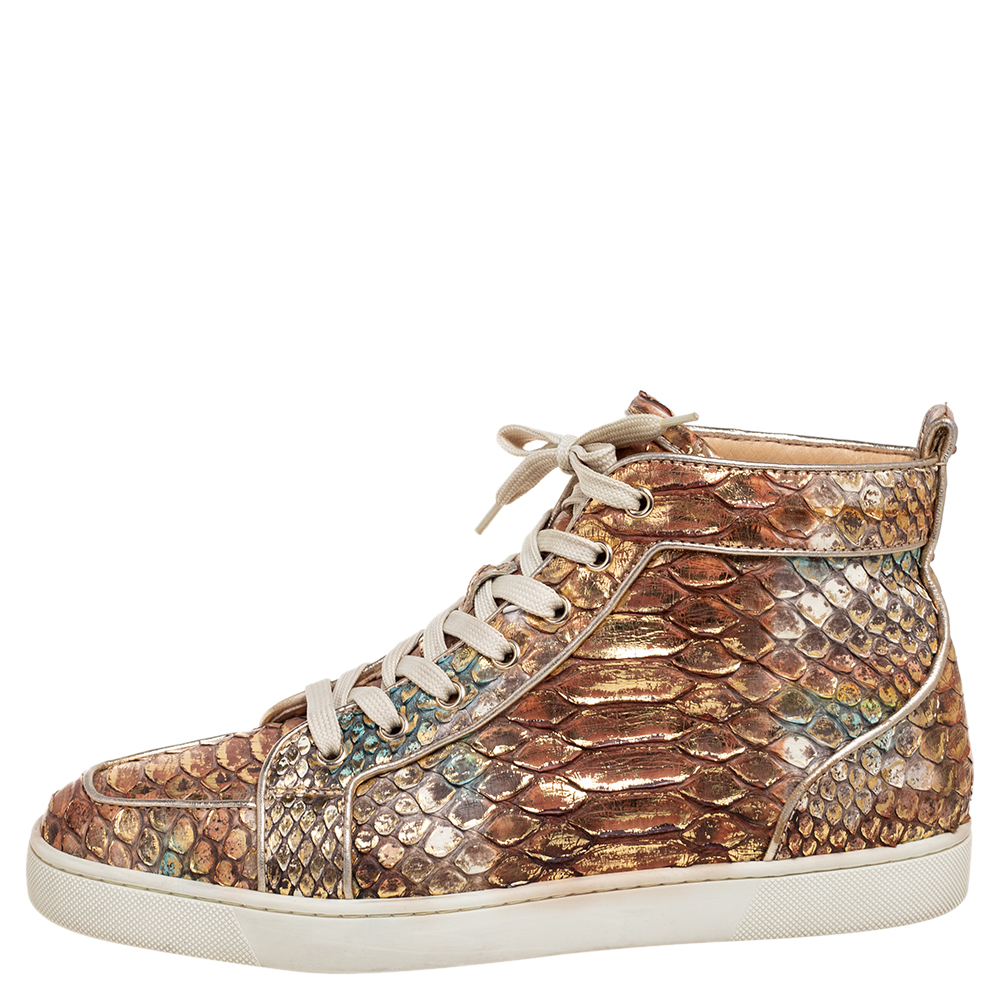 

Christian Louboutin Metallic Bronze/Gold Python Leather High-Top Sneakers Size