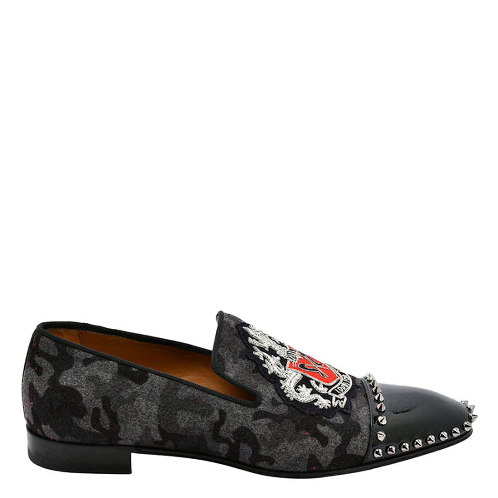

Christian Louboutin Black Suede and Patent Leather Loubi Forever Spike Loafers EU