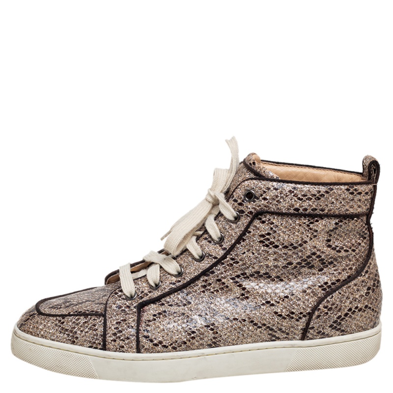 

Christian Louboutin Brown Glitter Python Leather Rantus Orlato High-Top Sneakers Size