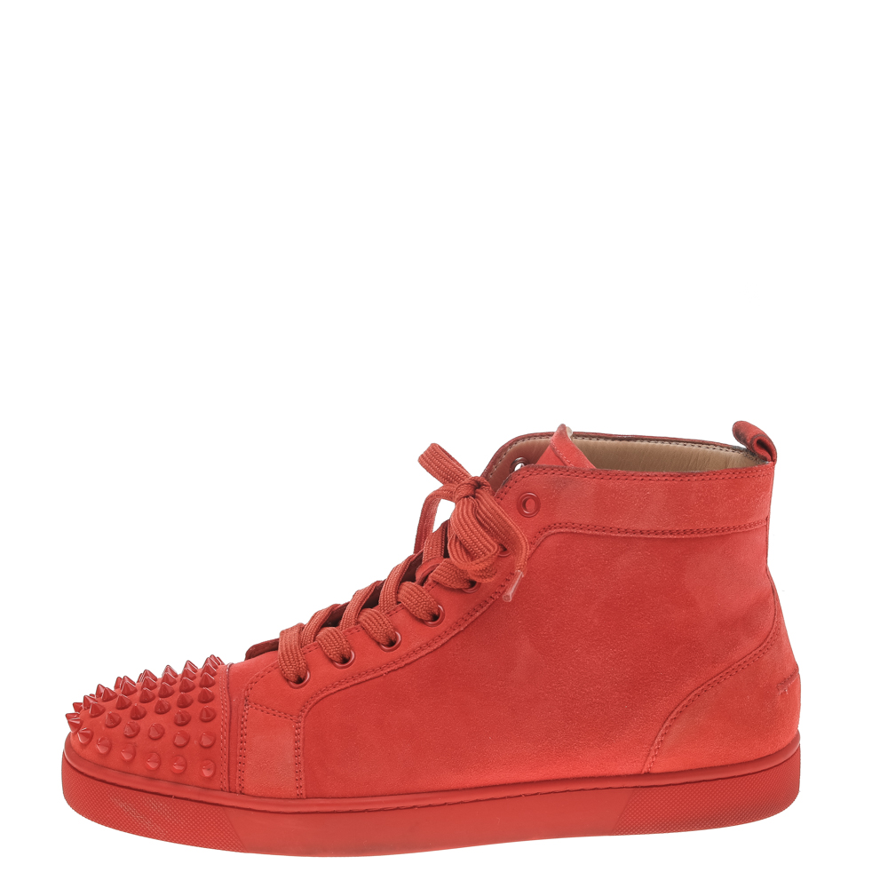 

Christian Louboutin Orange Suede Lou Spikes High Top Sneakers Size