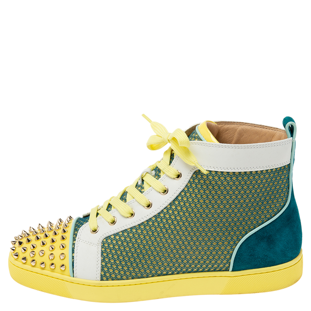 

Christian Louboutin Multicolor Mesh, Suede and Leather Lou Spikes Orlato High-Top Sneakers Size