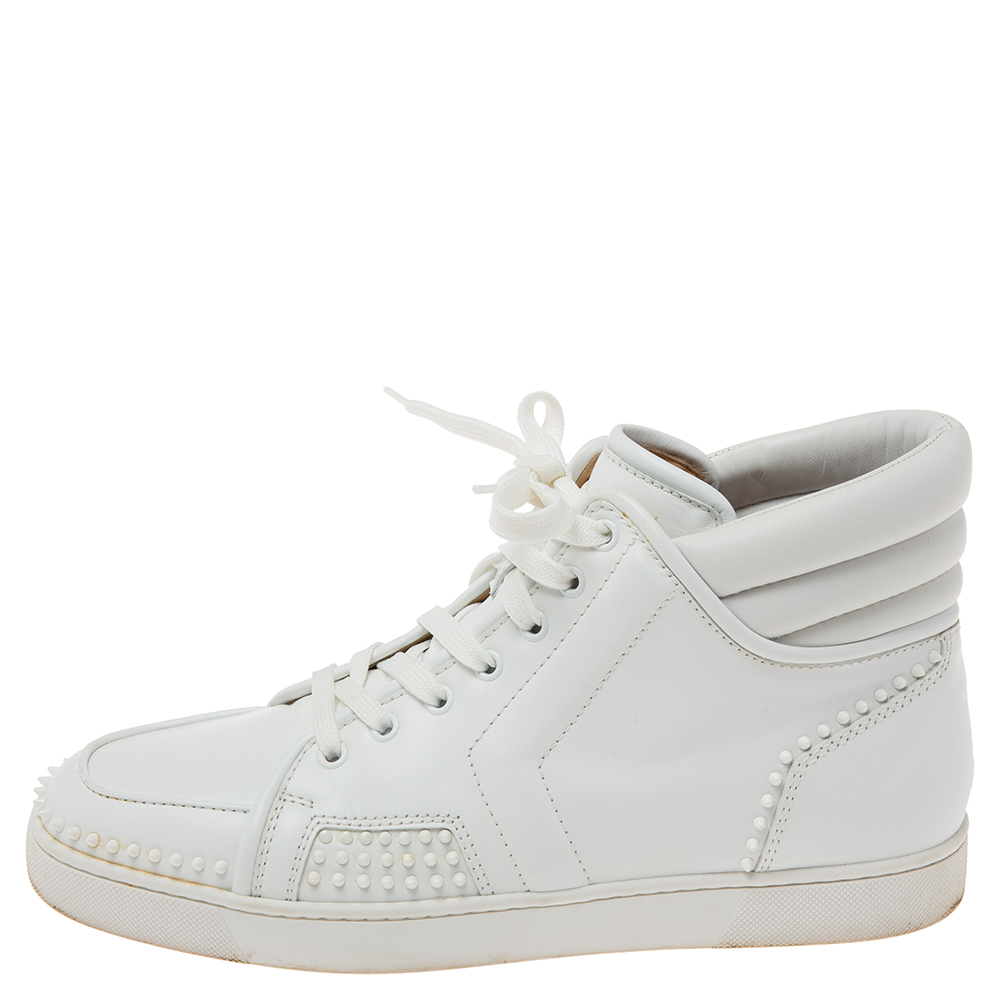 

Christian Louboutin White Leather Studded High-Top Sneakers Size