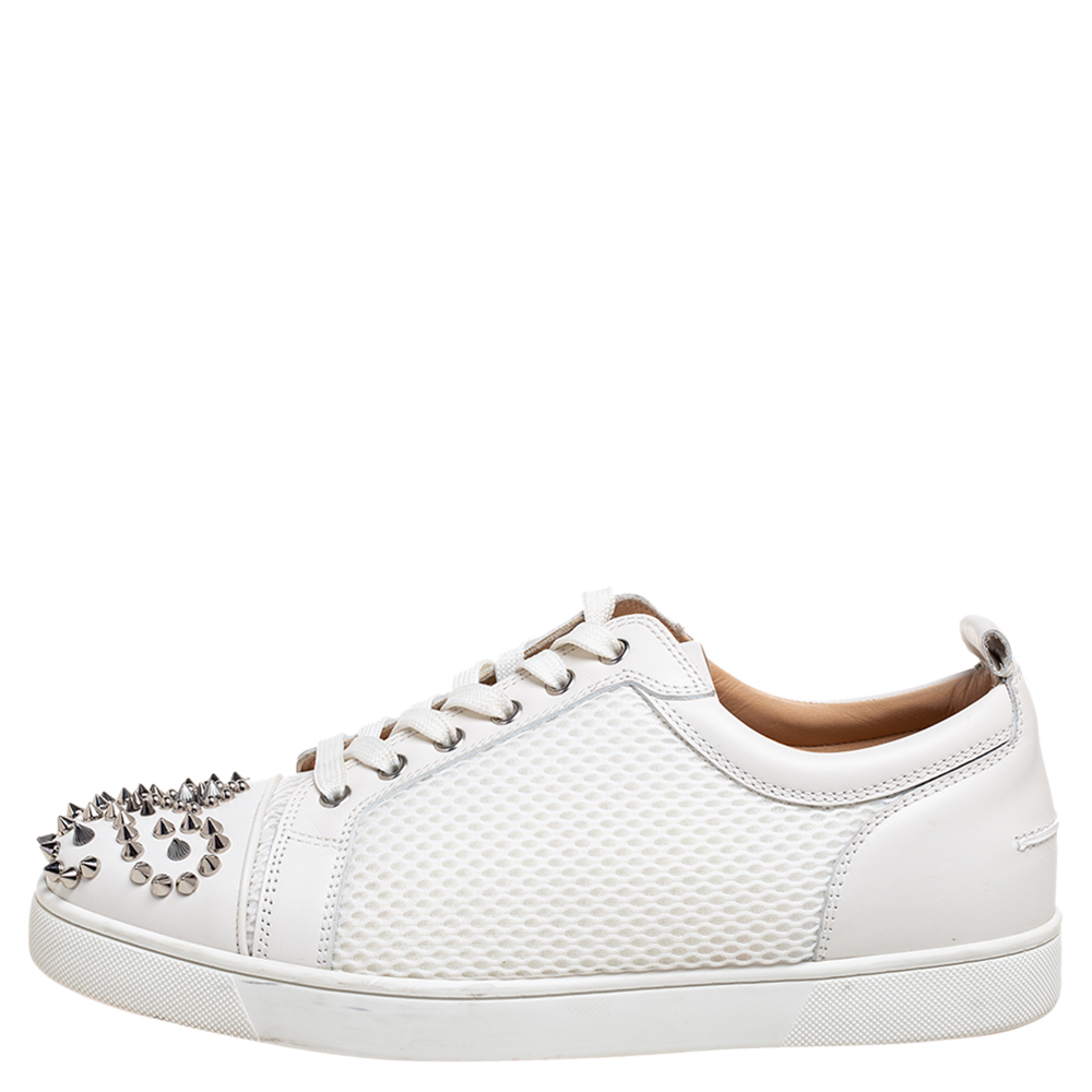 

Christian Louboutin White Leather And Mesh Louis Junior Spikes Low Top Sneakers Size