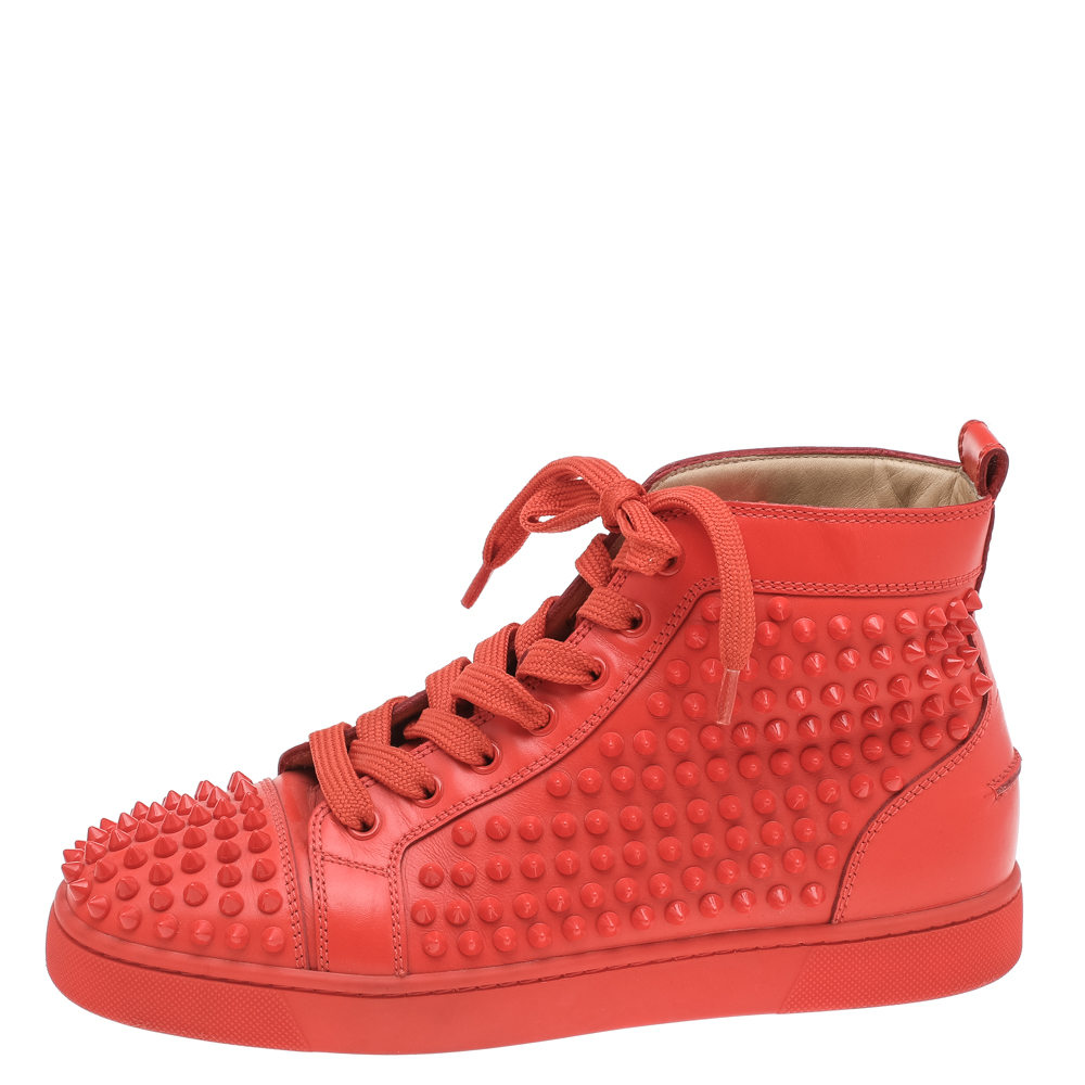 

Christian Louboutin Orange Leather Louis Spikes High Top Sneakers Size