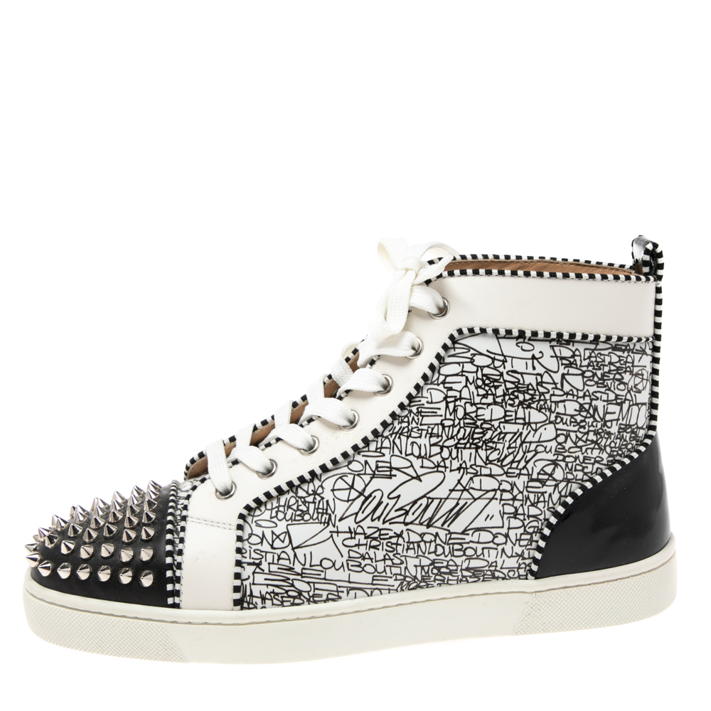 

Christian Louboutin Black/White Patent And Leather Louis Orlato Spike Sneakers Size