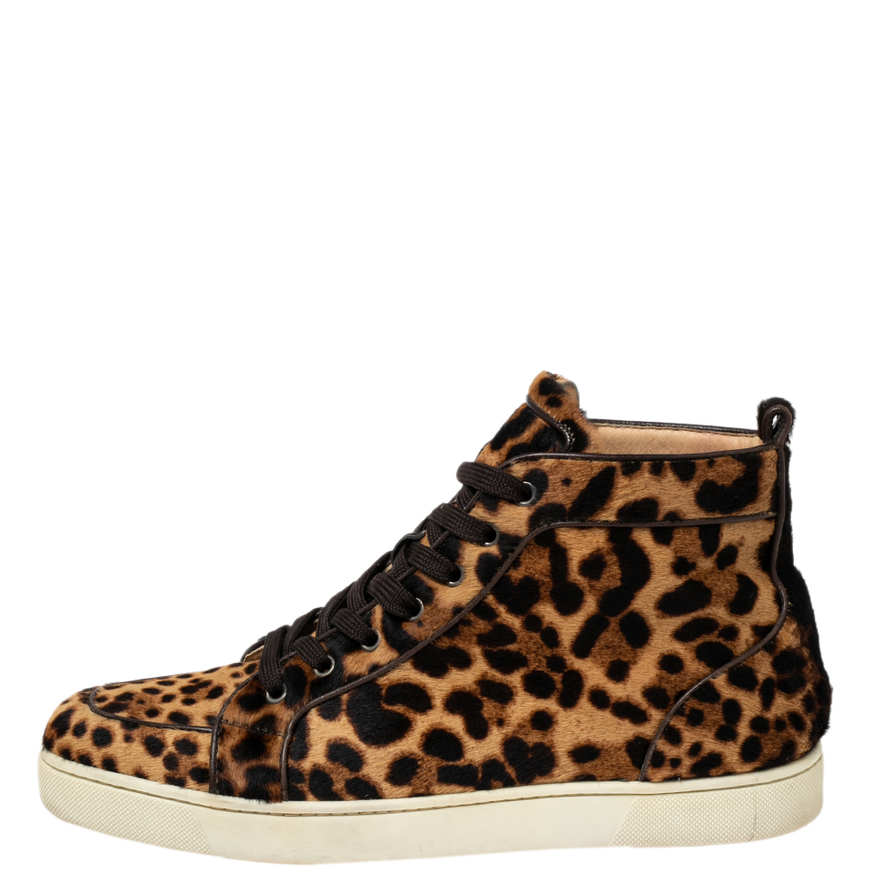 

Christian Louboutin Brown Leopard Print Calf Hair Rantus Orlato High-Top Sneakers Size