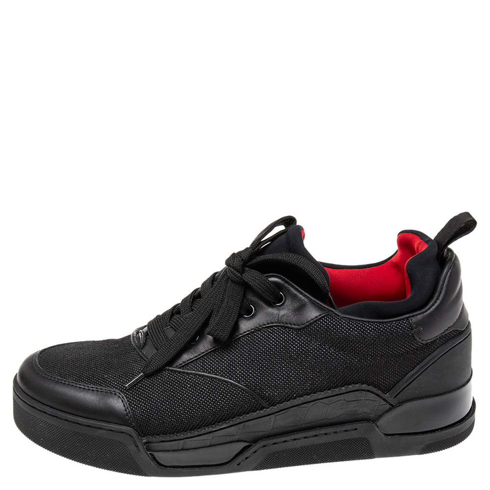 

Christian Louboutin Black Leather And Mesh Aurelien Low Top Sneakers Size