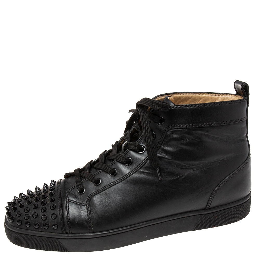 

Christian Louboutin Black Leather Lou Spikes Orlato High-Top Sneakers Size