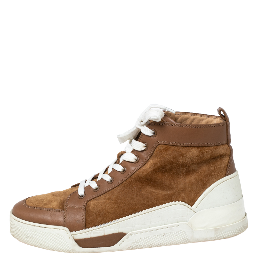 

Christian Louboutin Brown Suede And Leather High Top Sneakers Size