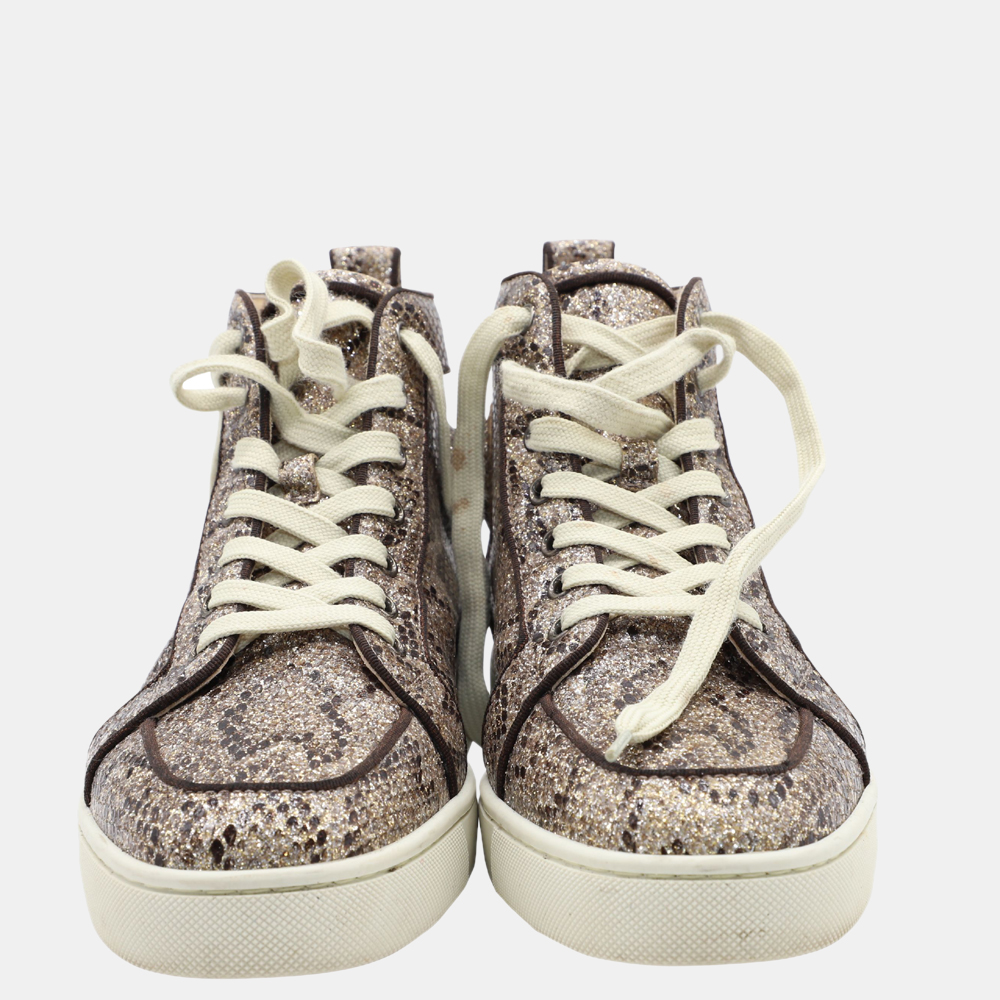

Christian Louboutin Brown Python Print High-Top Sneakers Size US 8.5 EU, Multicolor