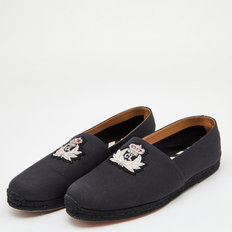 

Christian Louboutin Black Canvas Gala Embroidered Espadrille Slip On Loafers