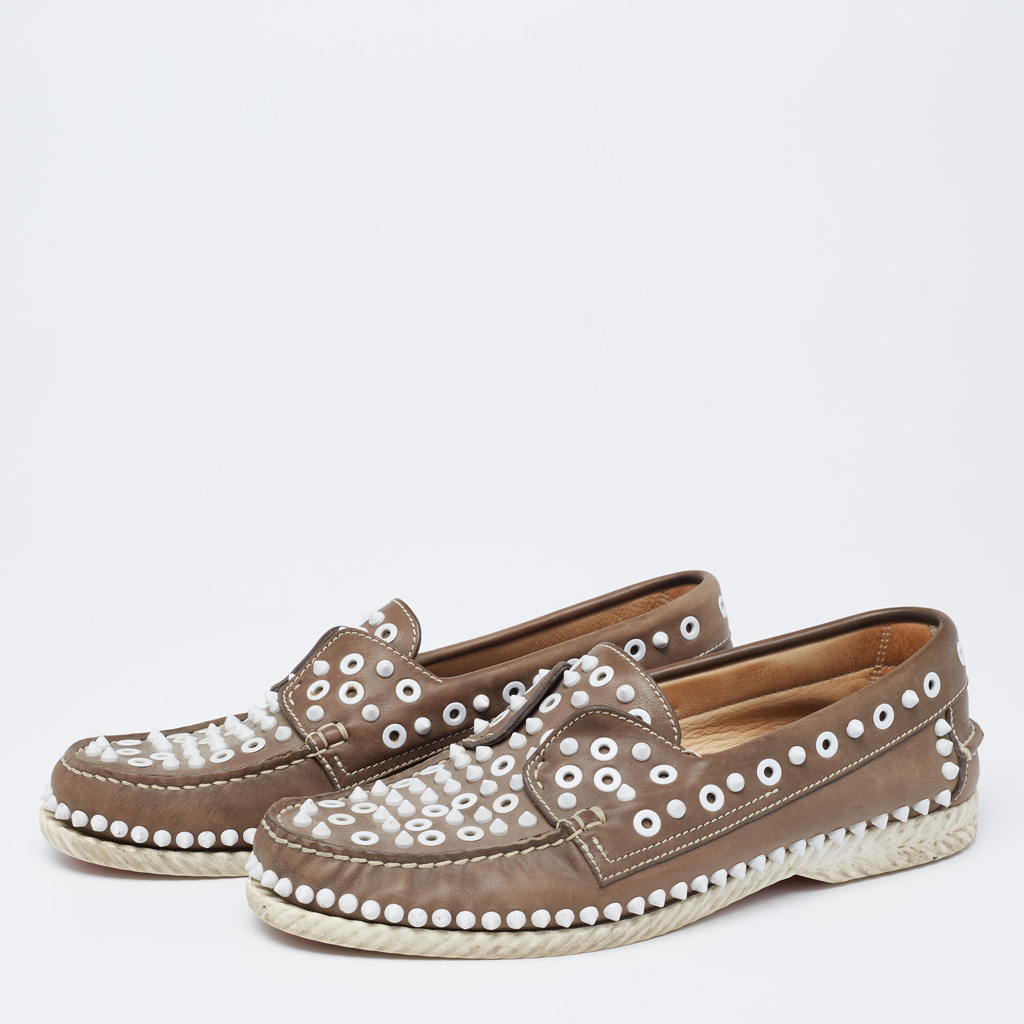 

Christian Louboutin Brown Leather Studded Moccasins Size