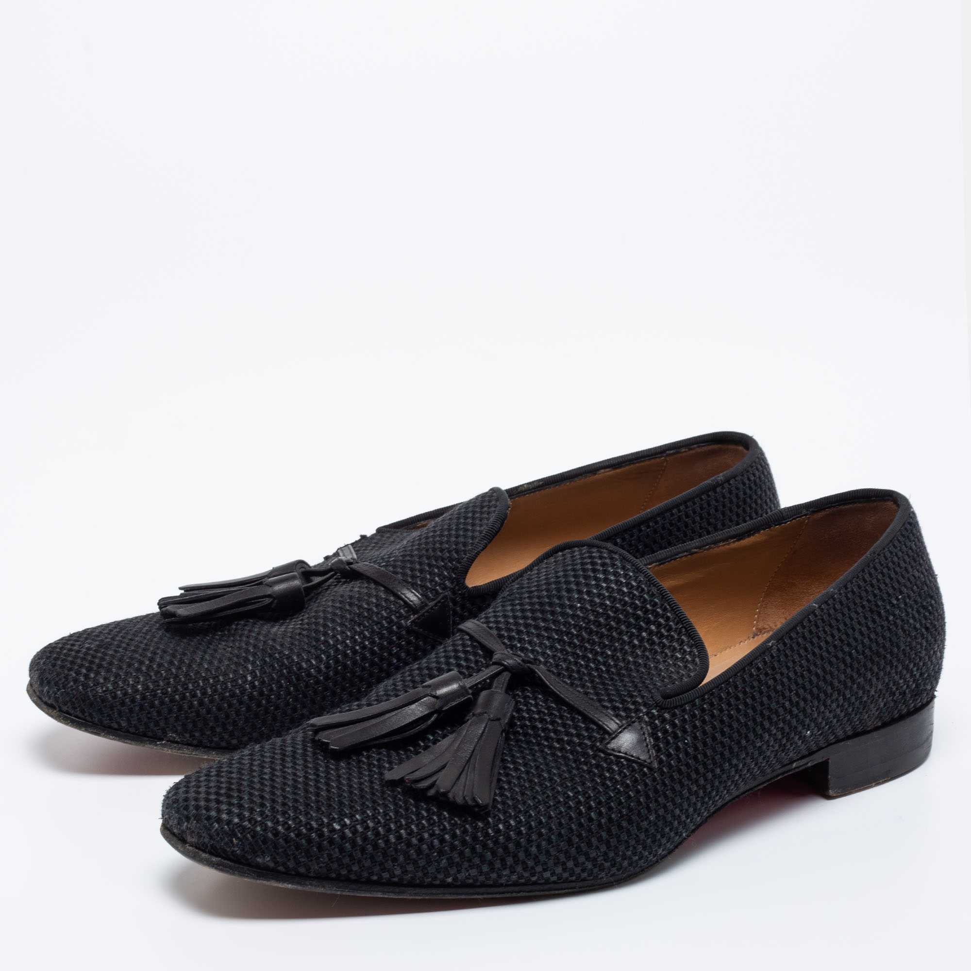 

Christian Louboutin Black Woven Fabric Tassel Smoking Slippers Size