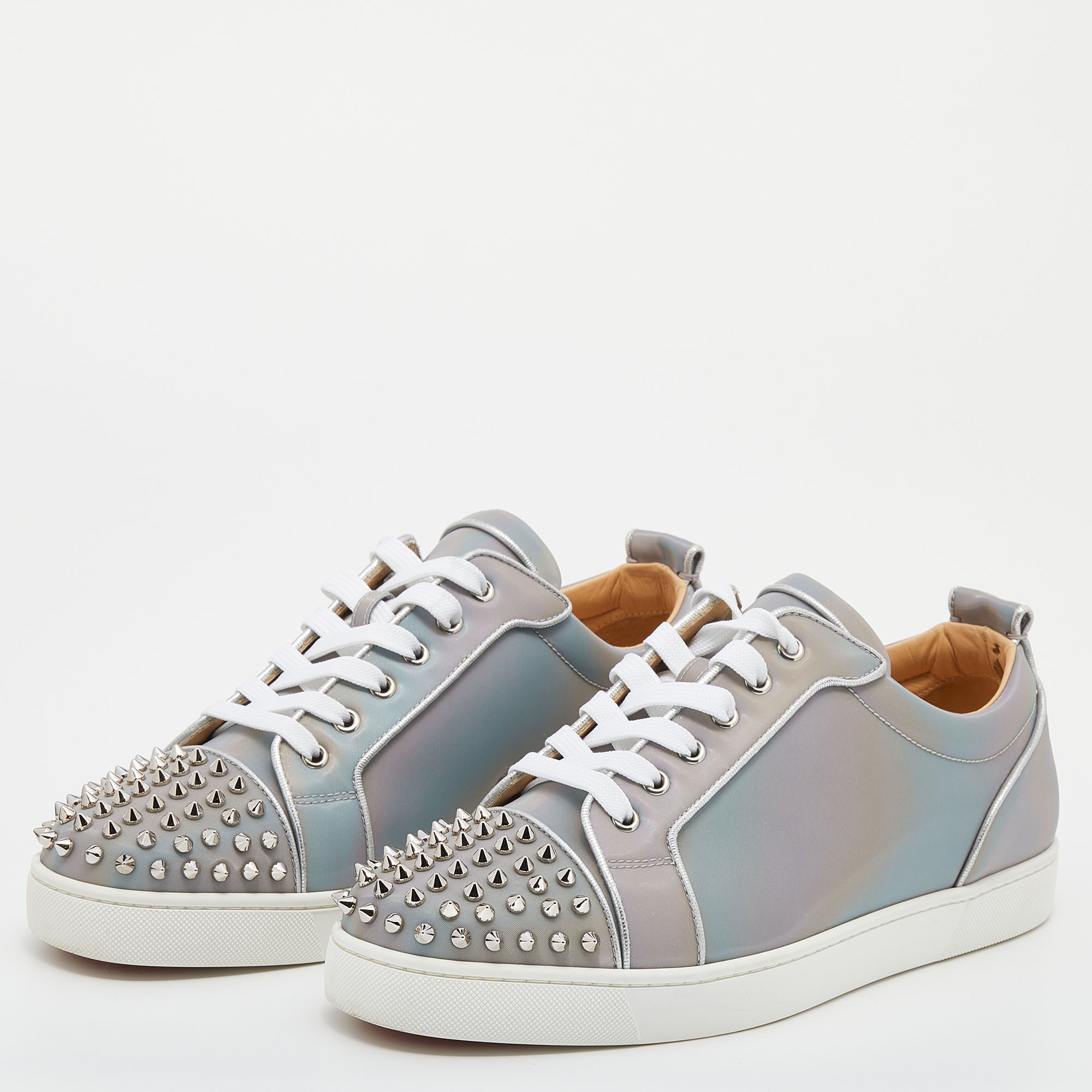 

Christian Louboutin Grey Holographic Effect PVC Louis Junior Spikes Orlato Sneakers Size