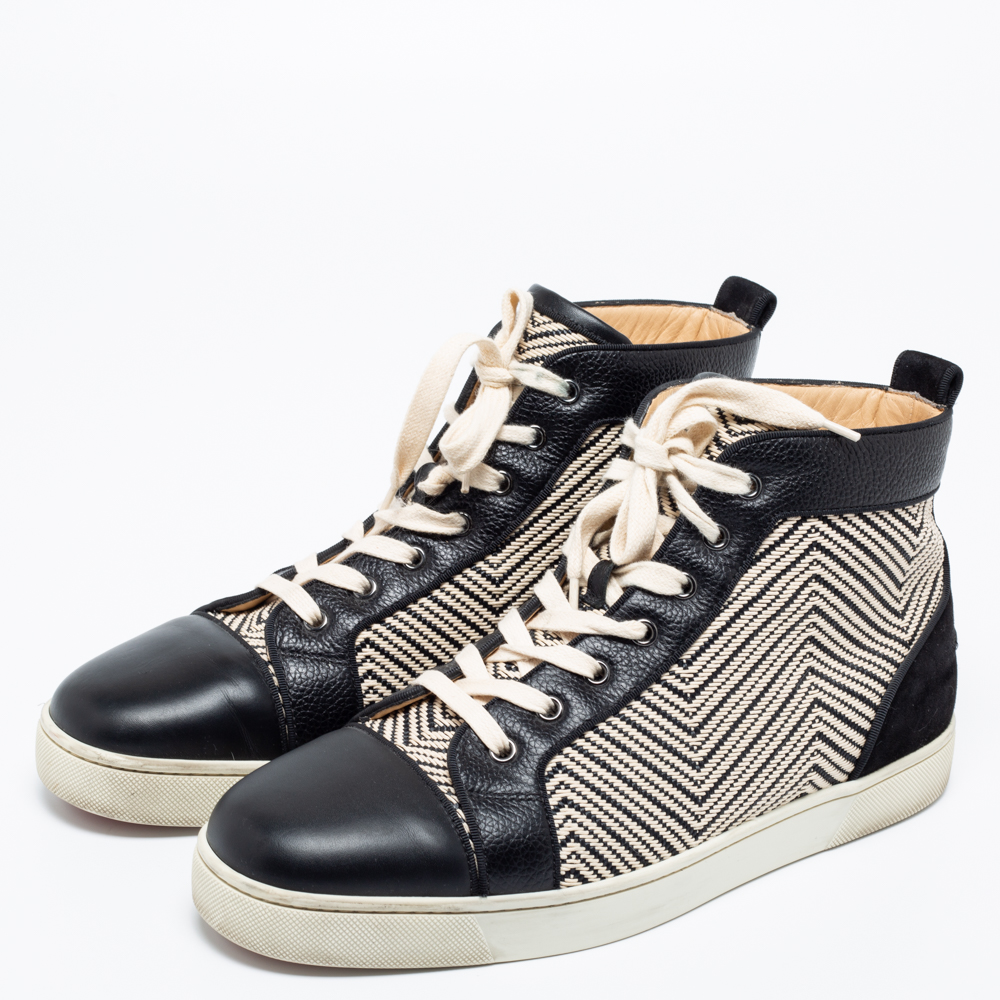

Christian Louboutin Black/Cream Suede And Leather Rantus Orlato High Top Sneakers Size