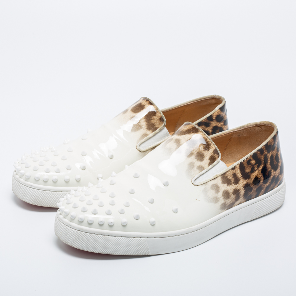 

Christian Louboutin Tri Color Leopard Print Patent Leather Spike Slip-On Sneakers Size, White