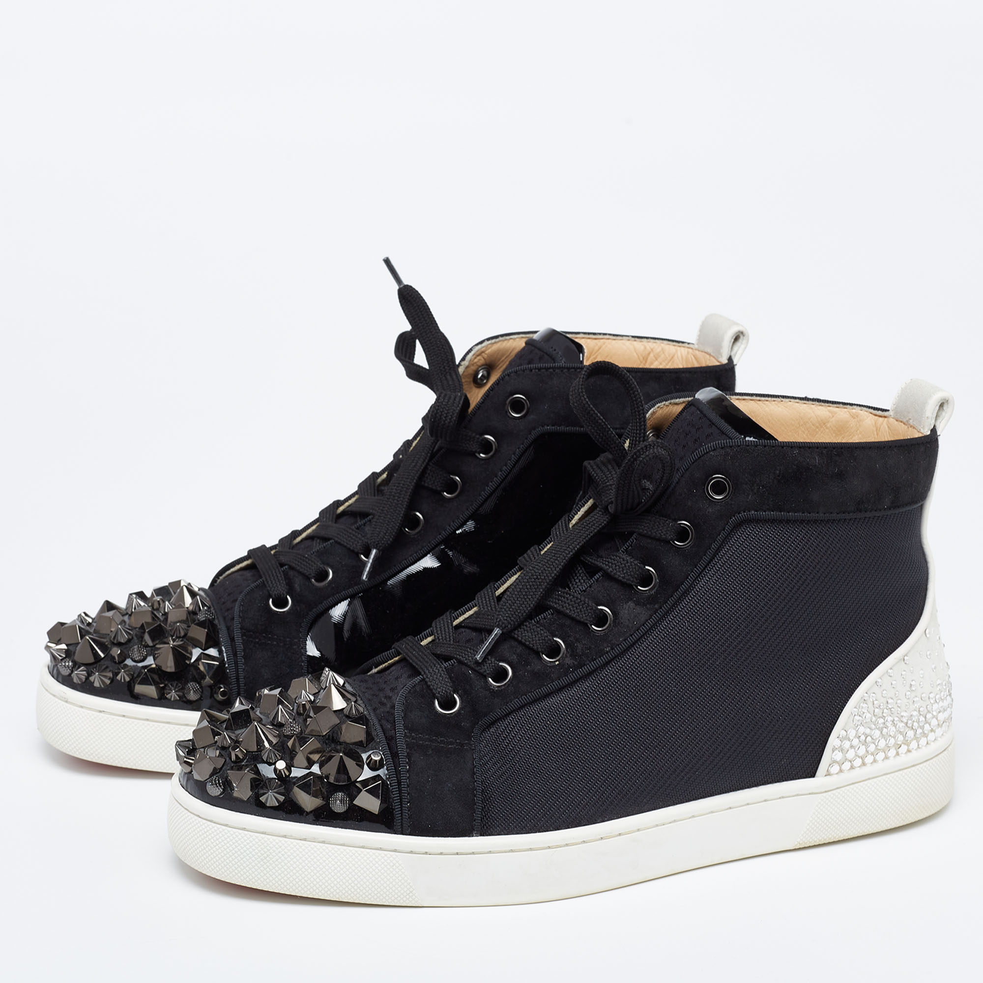 

Christian Louboutin Black/Grey Suede And Canvas Studded Orlato Sneakers Size