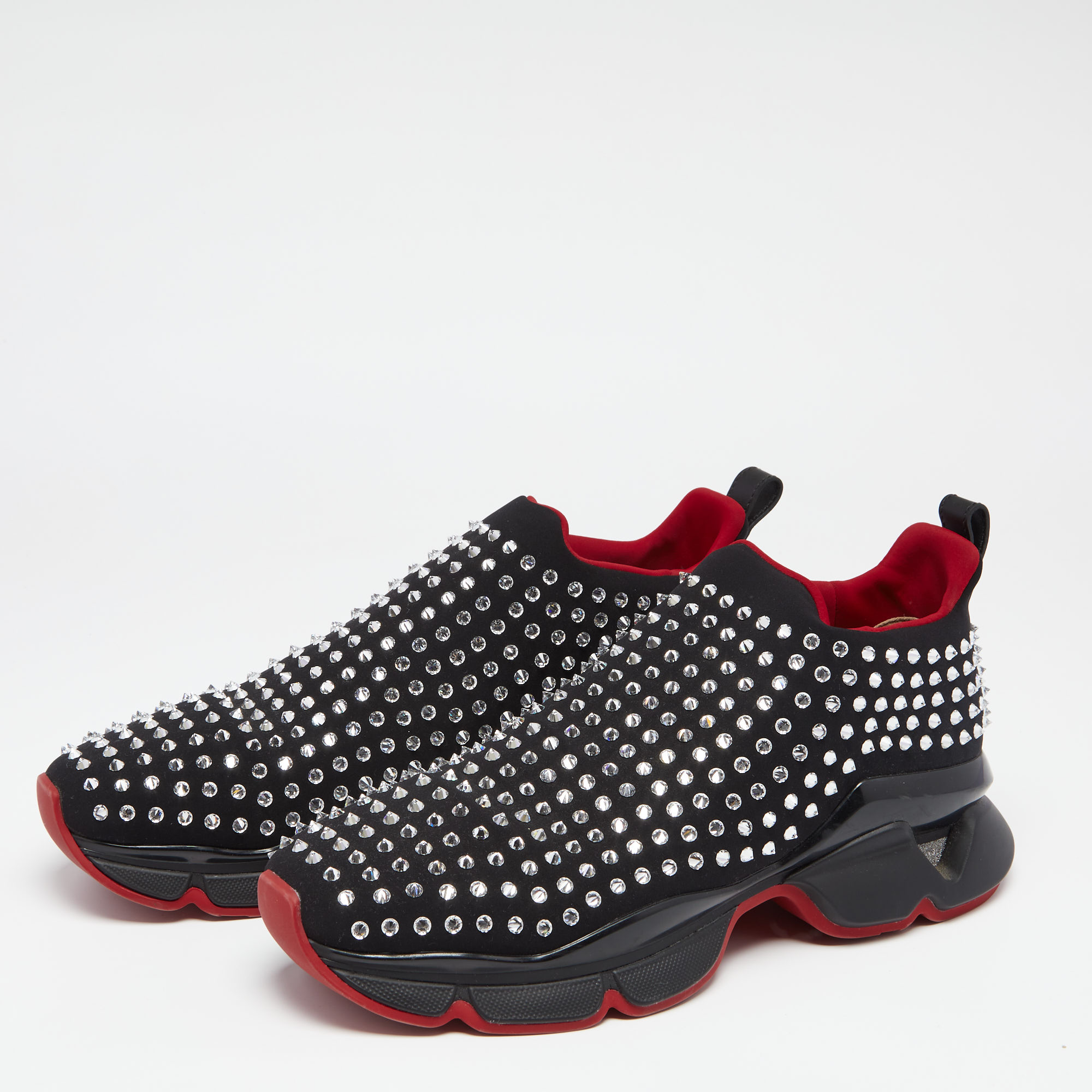 

Christian Louboutin Black Stretch Fabric Spike Sock Slip On Platform Sneakers Size