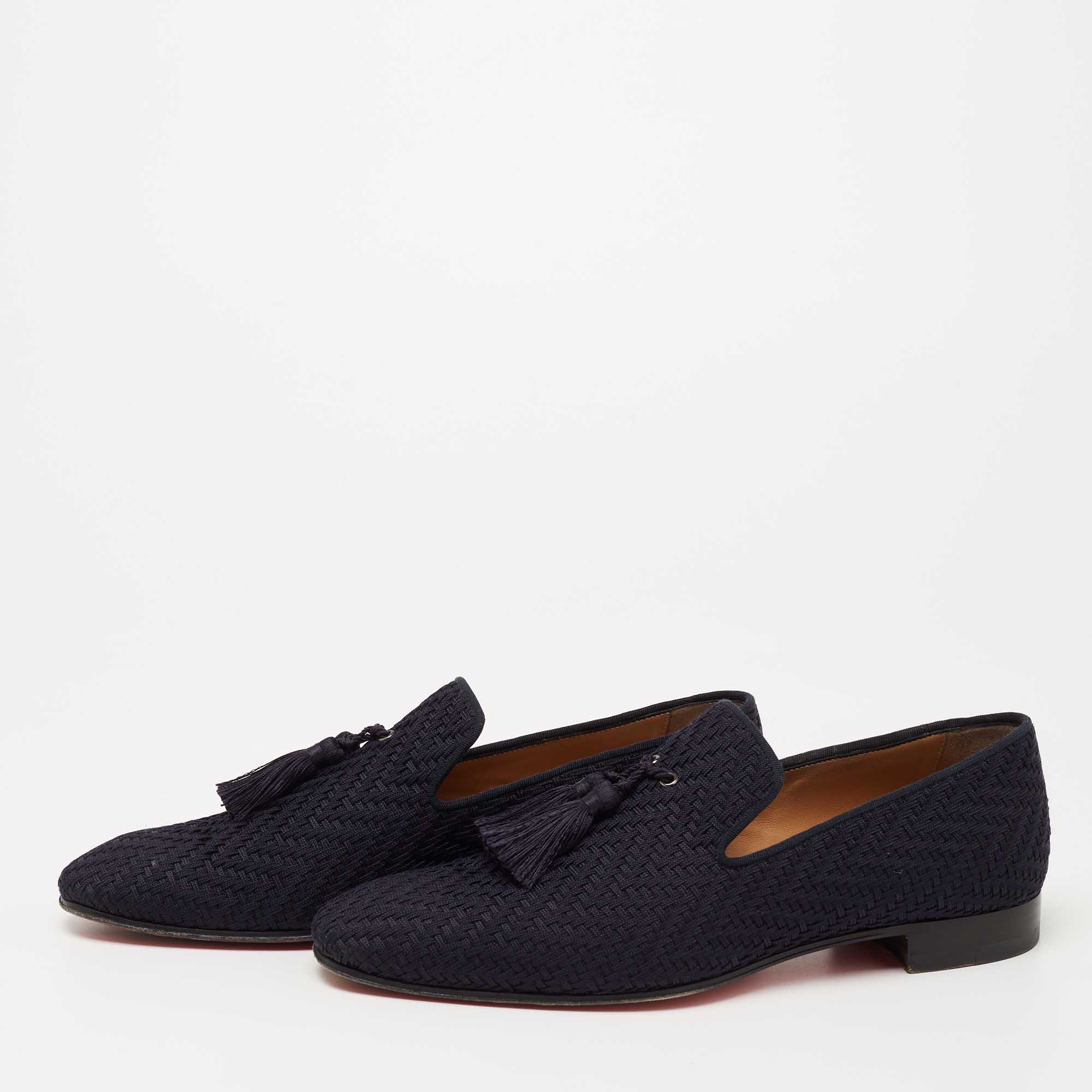 

Christian Louboutin Navy Blue Woven Fabric Officialito Tassel Loafers Size