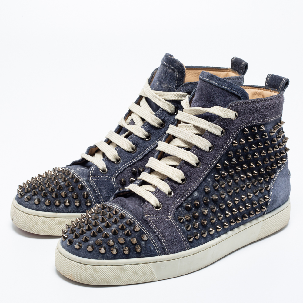 

Christian Louboutin Blue Suede Louis Junior Spikes High Top Sneakers Size