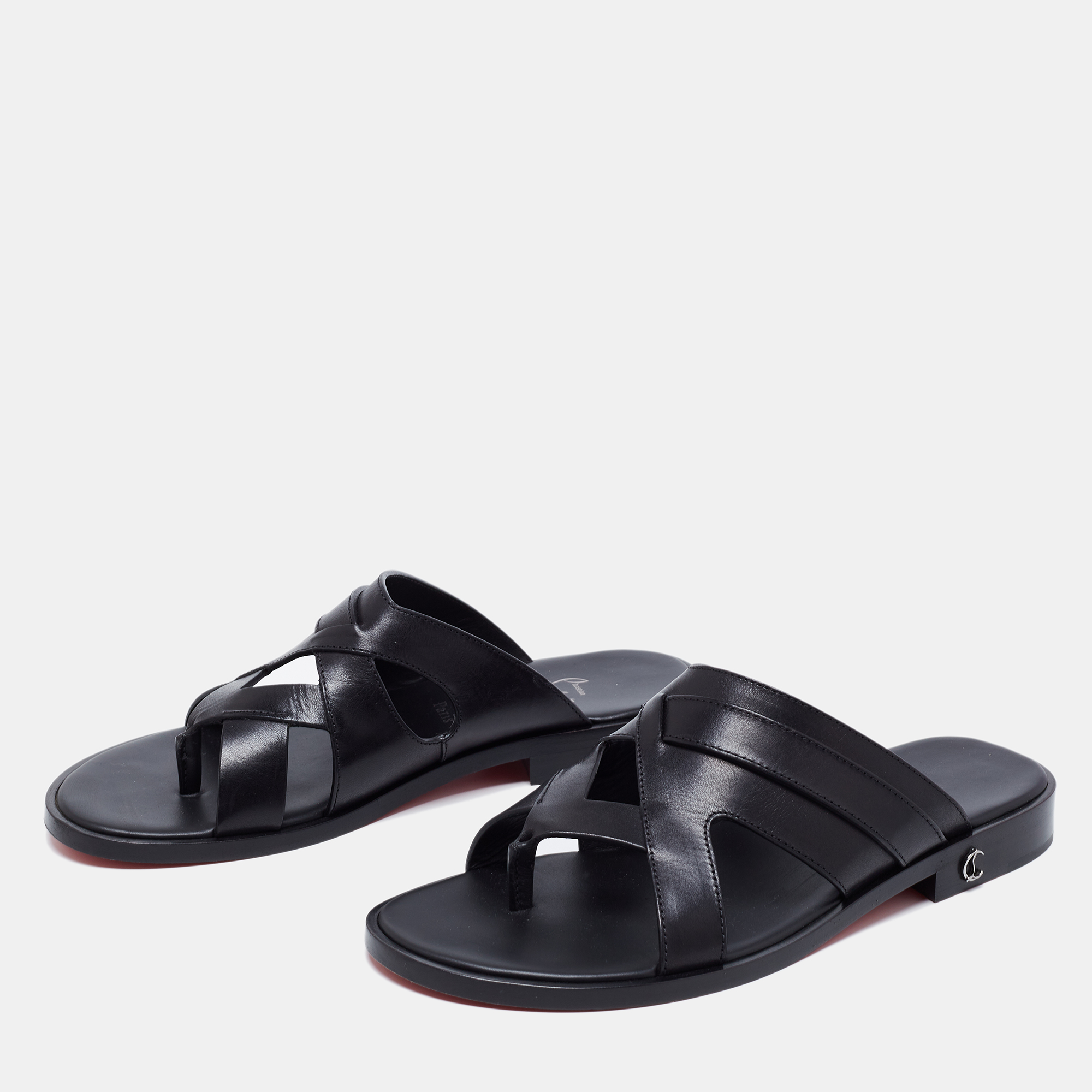 

Christian Louboutin Black Leather Sinouhe Thong Flat Sandals Size