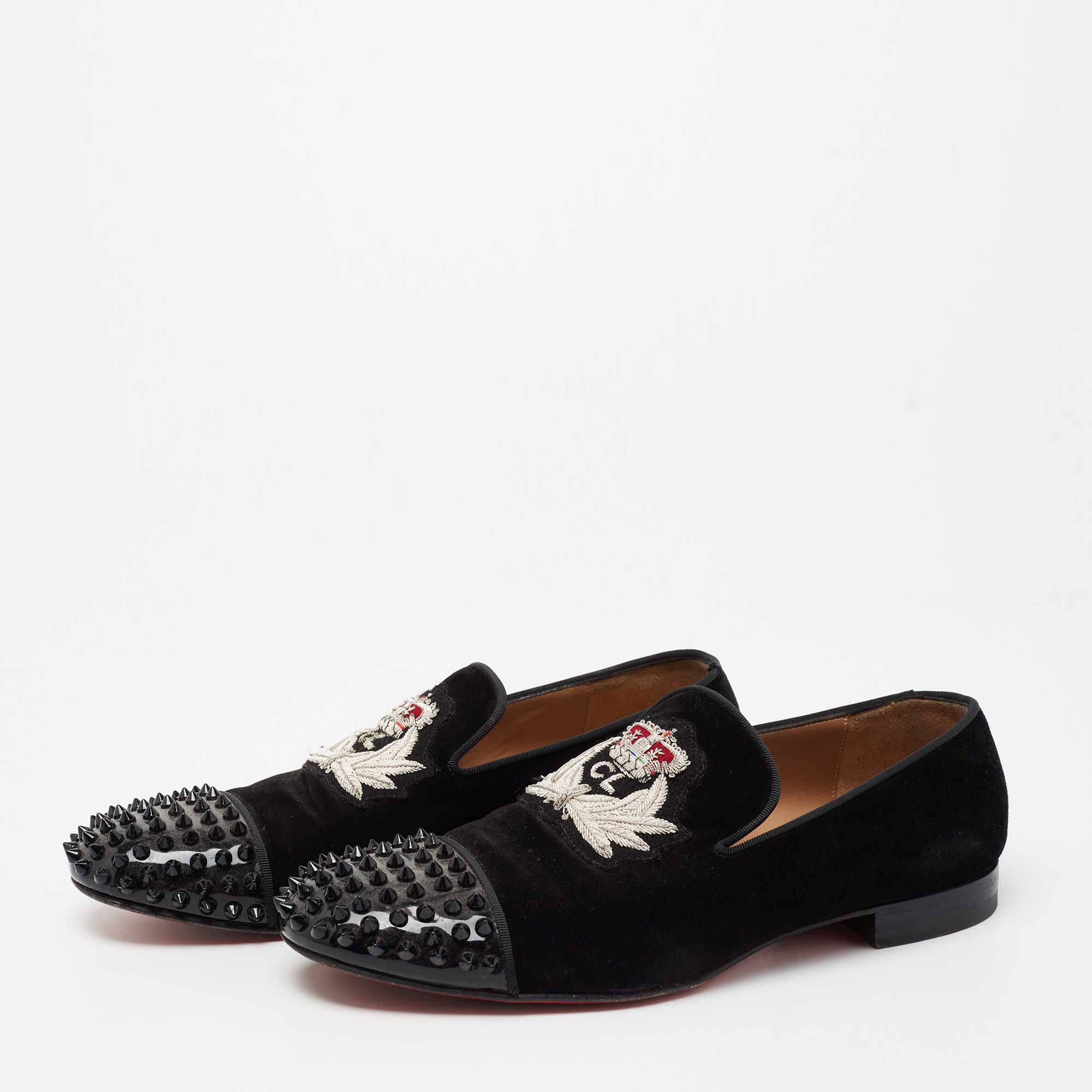 

Christian Louboutin Black Suede and Patent Leather Harvanana Spiked Smoking Slippers Size