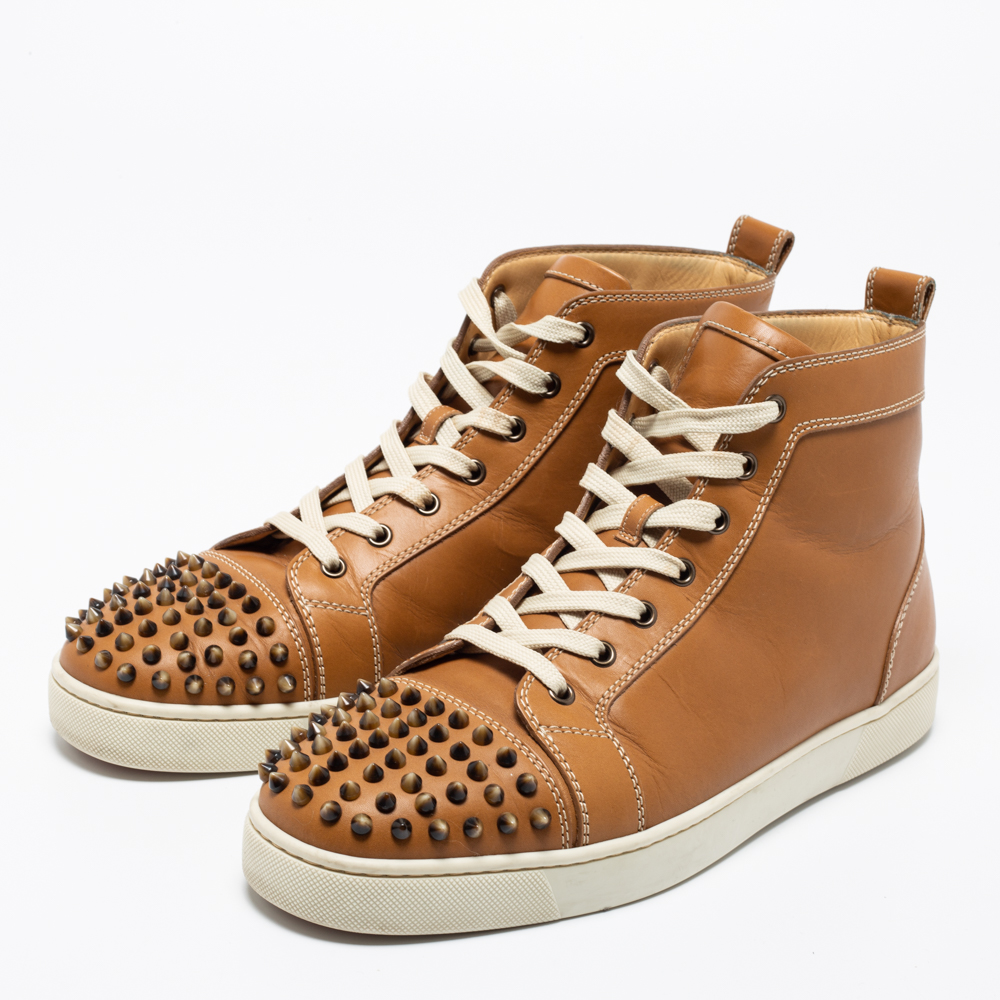 

Christian Louboutin Brown Leather Lou Spikes High-Top Sneakers Size