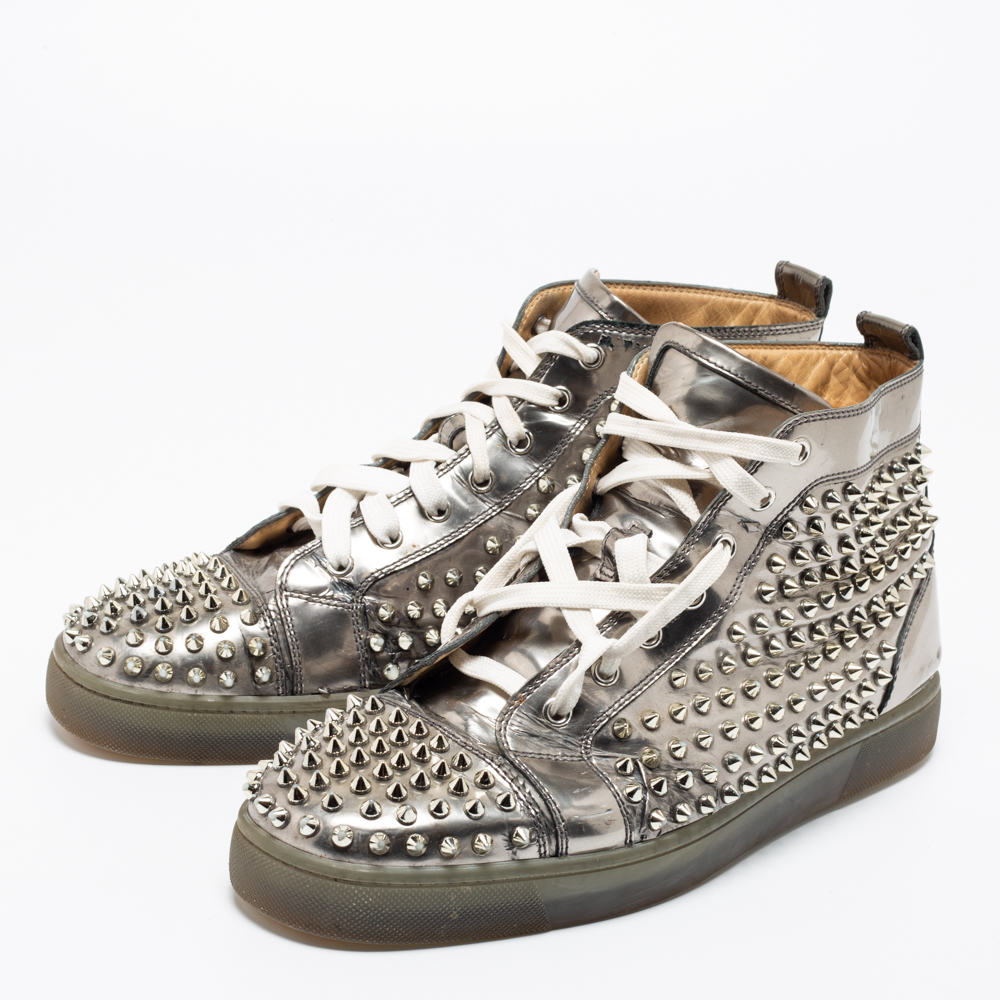 

Christian Louboutin Silver Leather Louis Spikes High-Top Sneakers Size