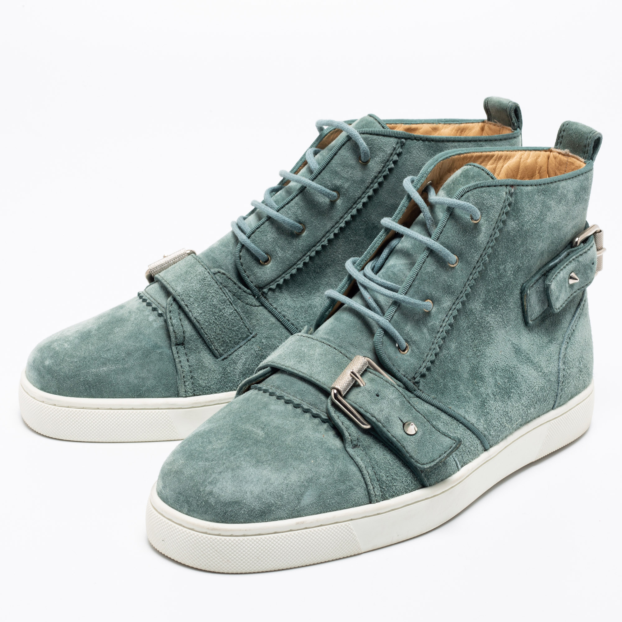 

Christian Louboutin Green Suede Nono Strap Reglisse High Top Sneakers Size