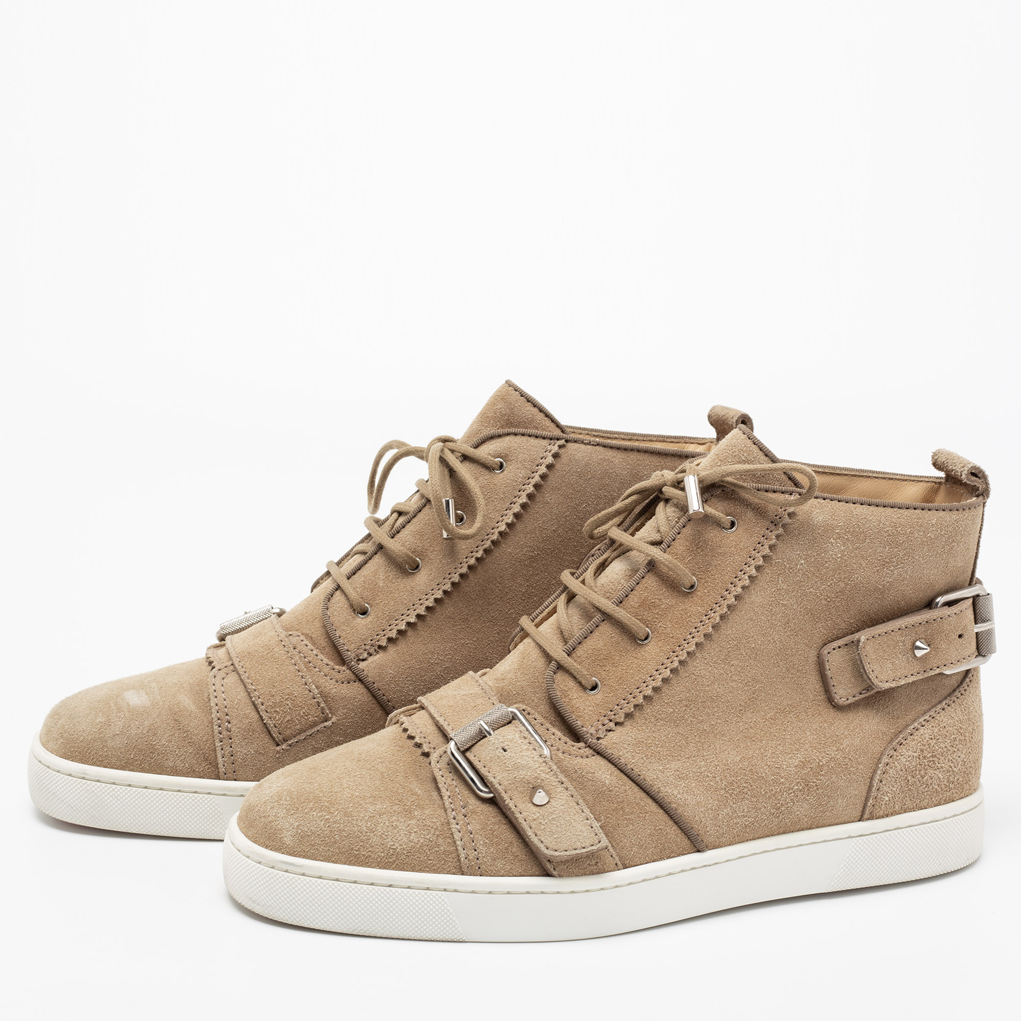 

Christian Louboutin Beige Suede Nono Strap Reglisse High Top Sneakers Size
