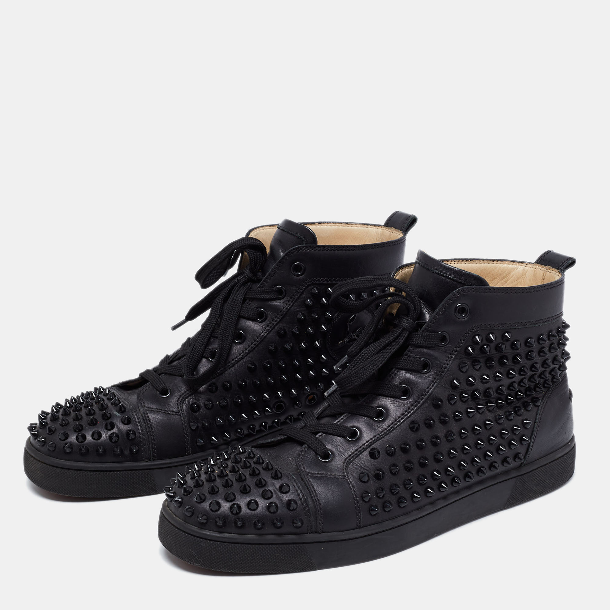 

Christian Louboutin Black Leather Louis Spikes High Top Sneakers Size