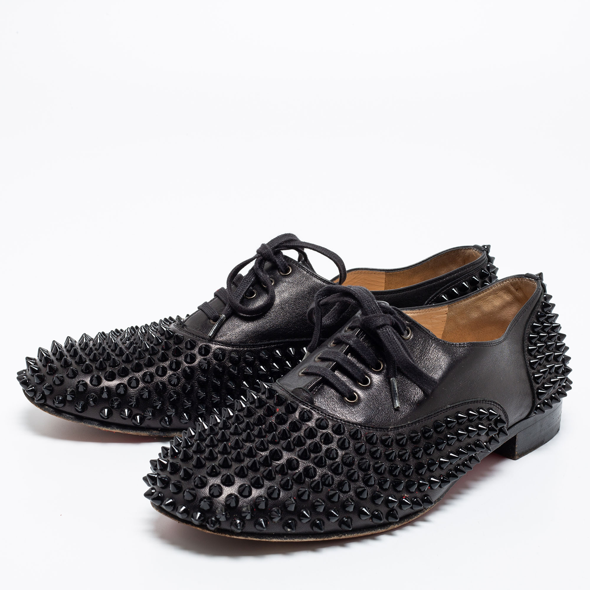 

Christian Louboutin Black Leather Freddy Spikes Oxfords Size