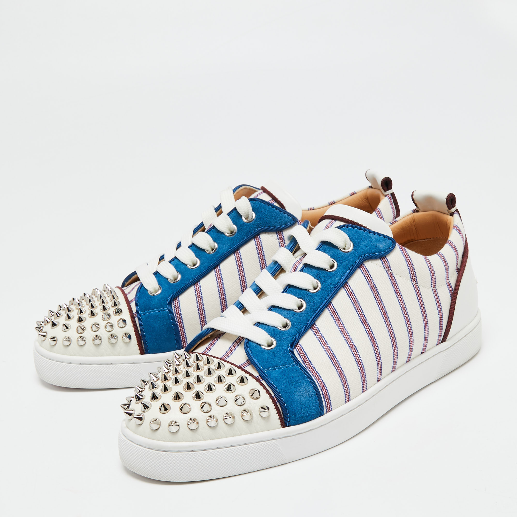 

Christian Louboutin Multicolor Canvas And Suede Junior Spikes Sneakers Size