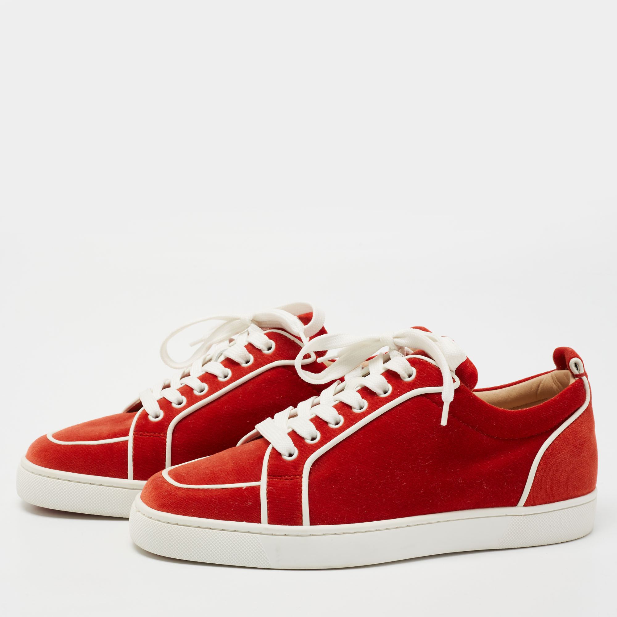 

Christian Louboutin Orange/White Velvet and Leather Lace Up Sneakers Size