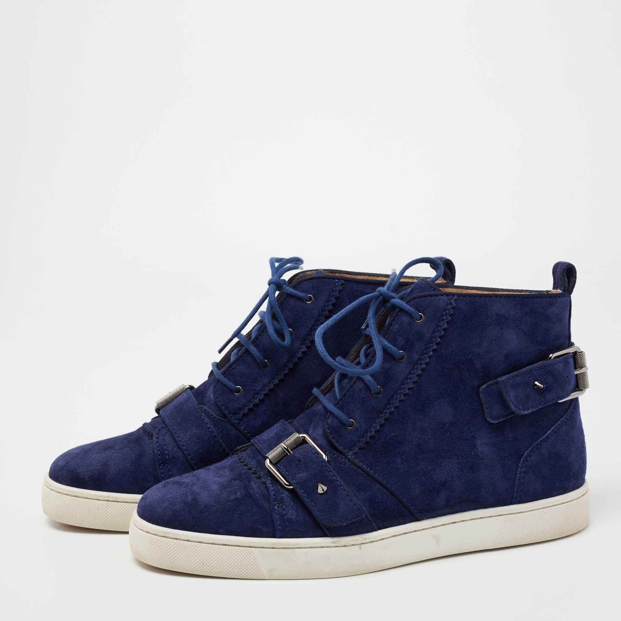 

Christian Louboutin Navy Blue Suede Nono Strap Reglisse High-Top Sneakers Size