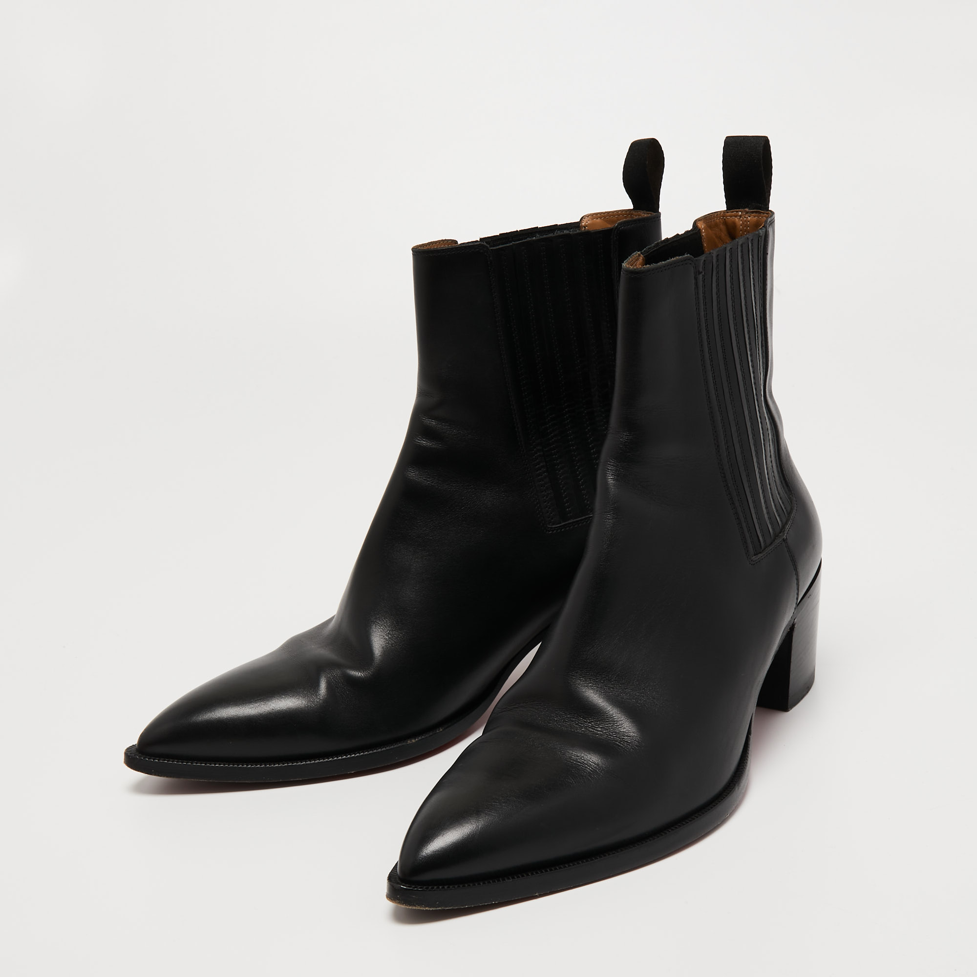 

Christian Louboutin Black Leather Block Heel Chelsea Boots Size