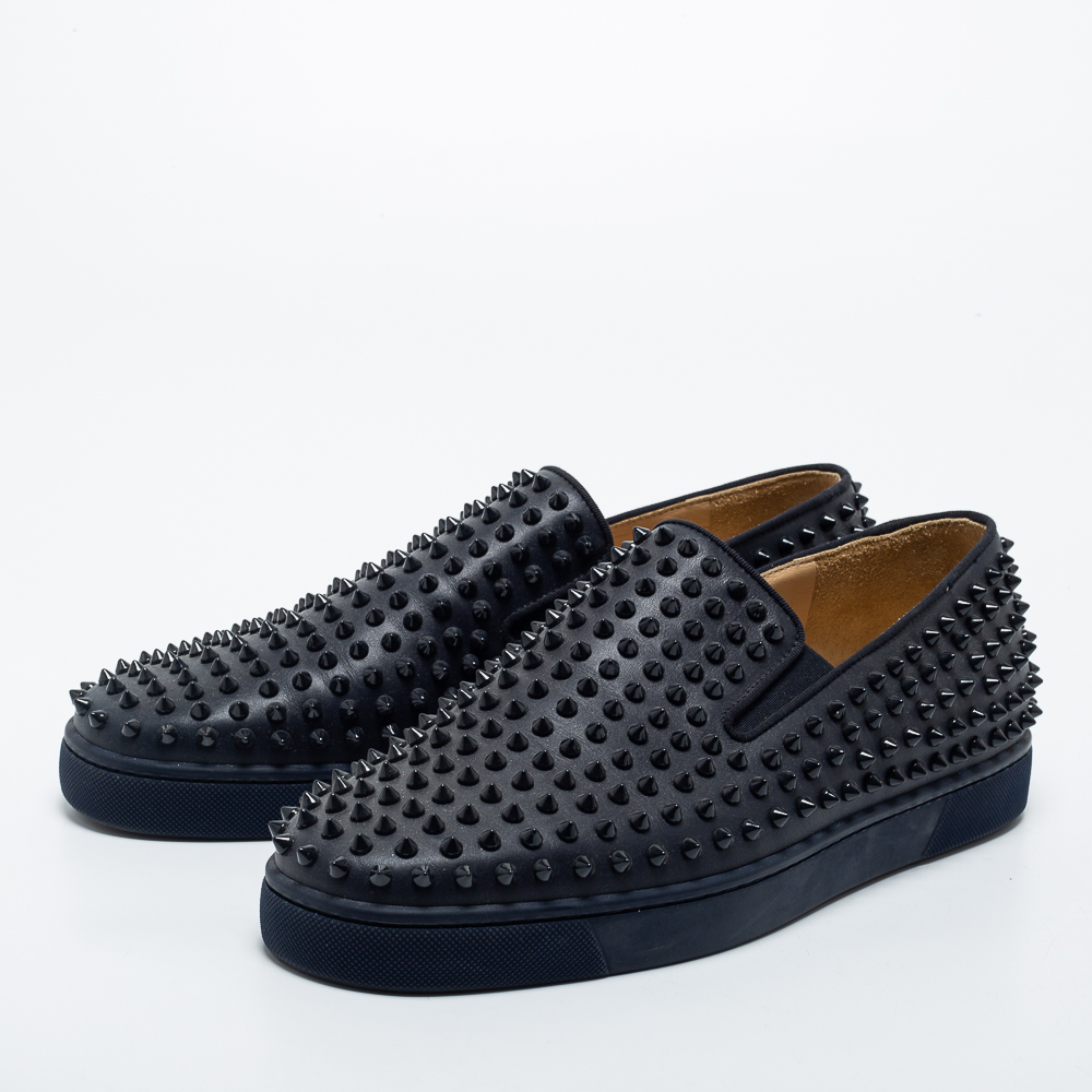 

Christian Louboutin Navy Blue Leather Roller Slip On Sneakers Size