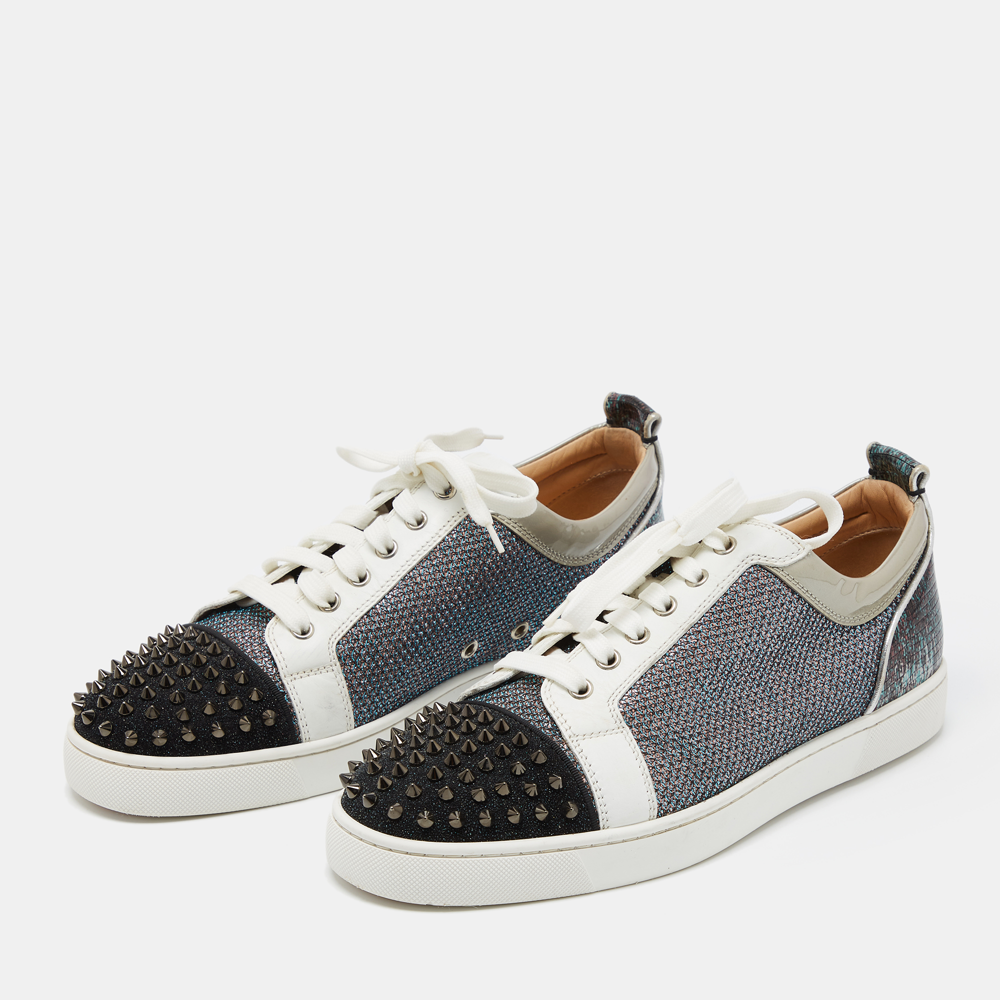 

Christian Louboutin Multicolor Glitter, Lizard Embossed Leather and Glitter Suede Louis Junior Orlato Spikes Sneakers Size, Black