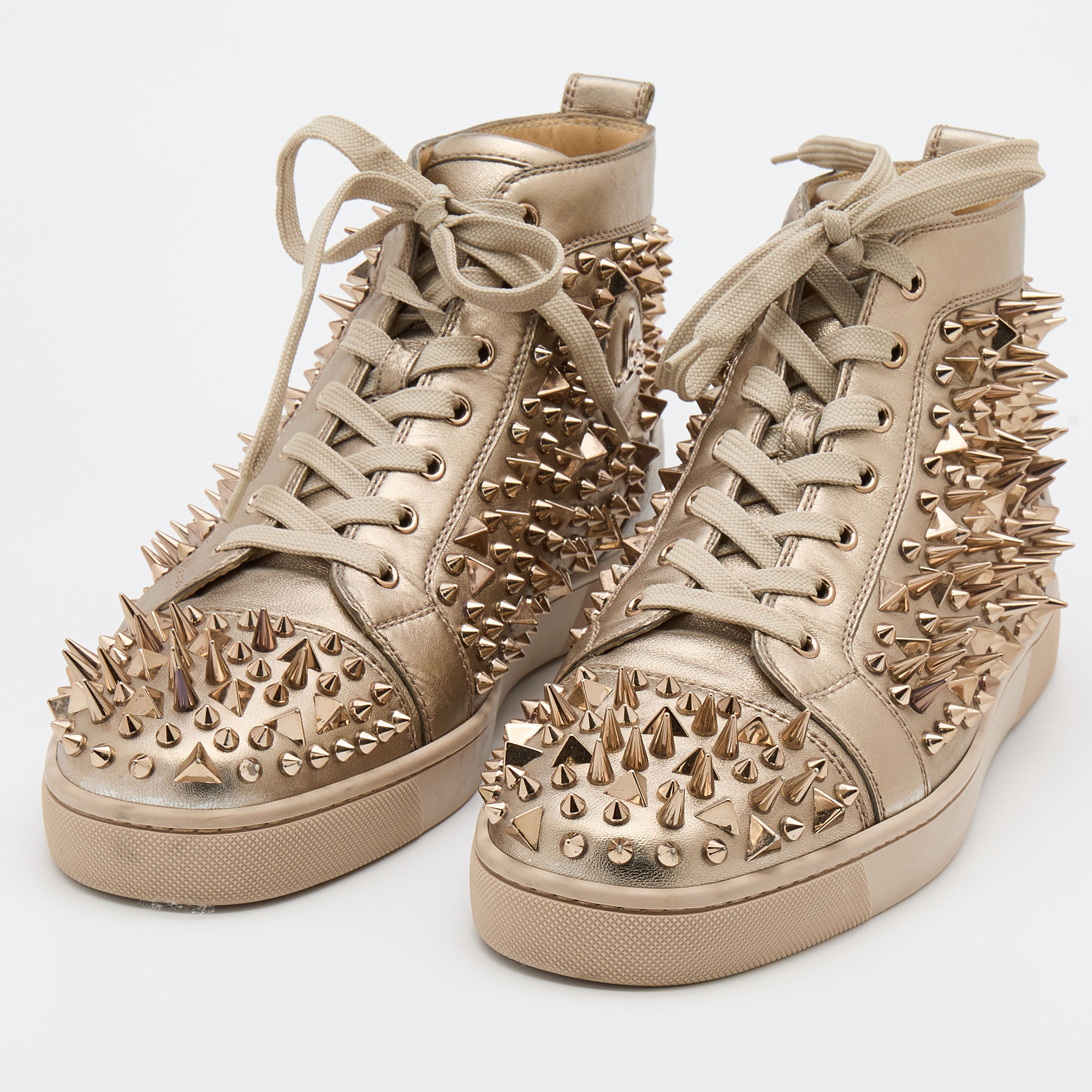 

Christian Louboutin Gold Leather Louis Spike High Top Sneakers Size, Metallic