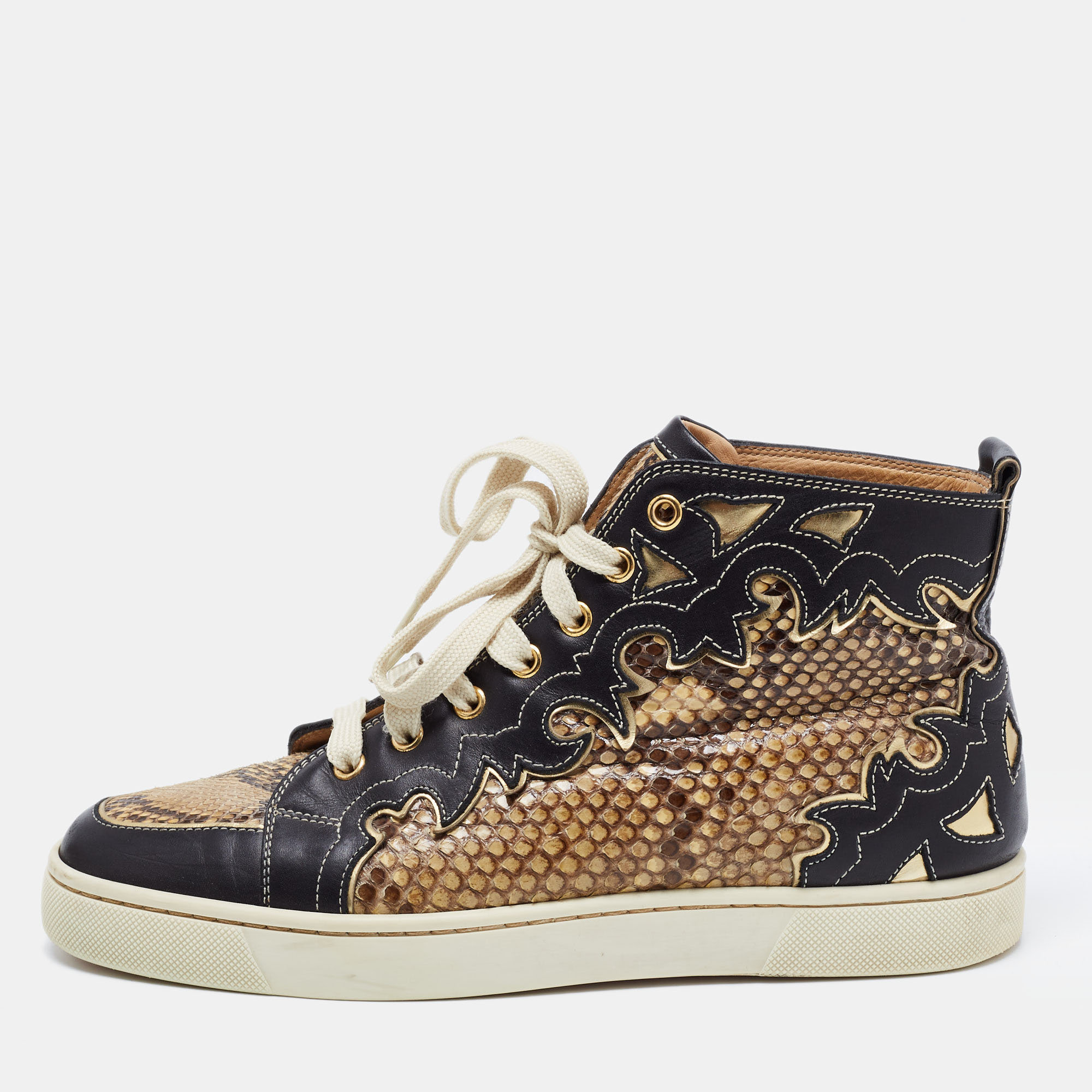 

Christian Louboutin Tricolor Leather and Python Rantus Orlato High Top Sneakers Size, Black