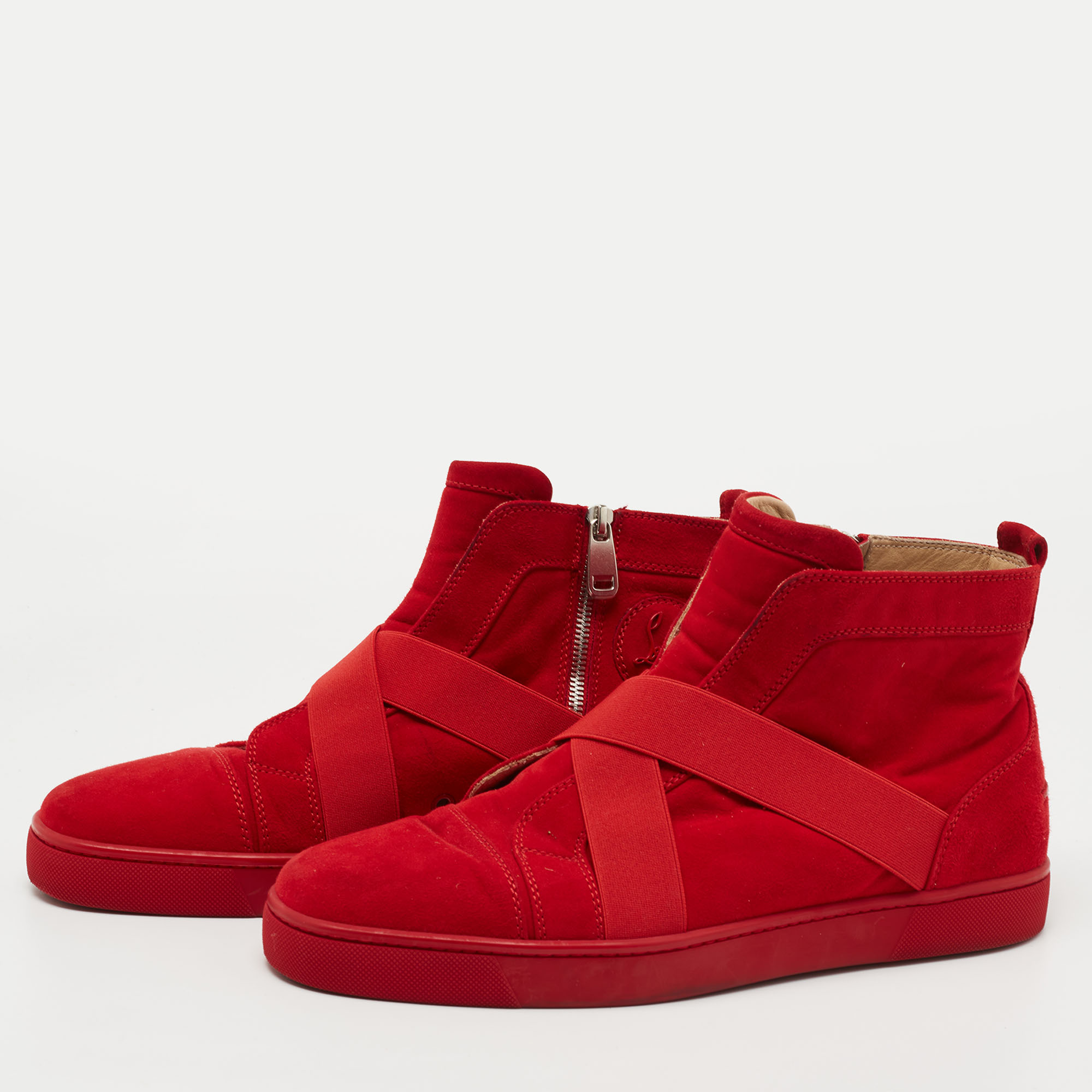 

Christian Louboutin Red Suede Cross Strap High Top Sneakers Size