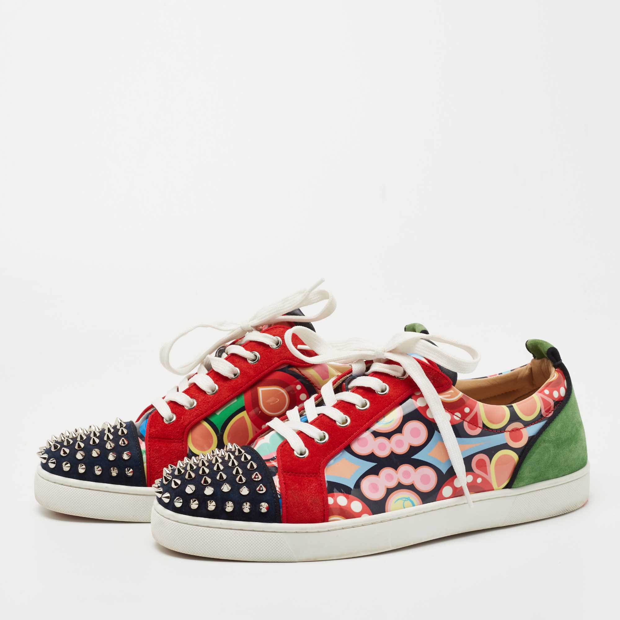 

Christian Louboutin Multicolor Printed Patent Leather and Suede Louis Junior Spike Low Top Sneakers Size