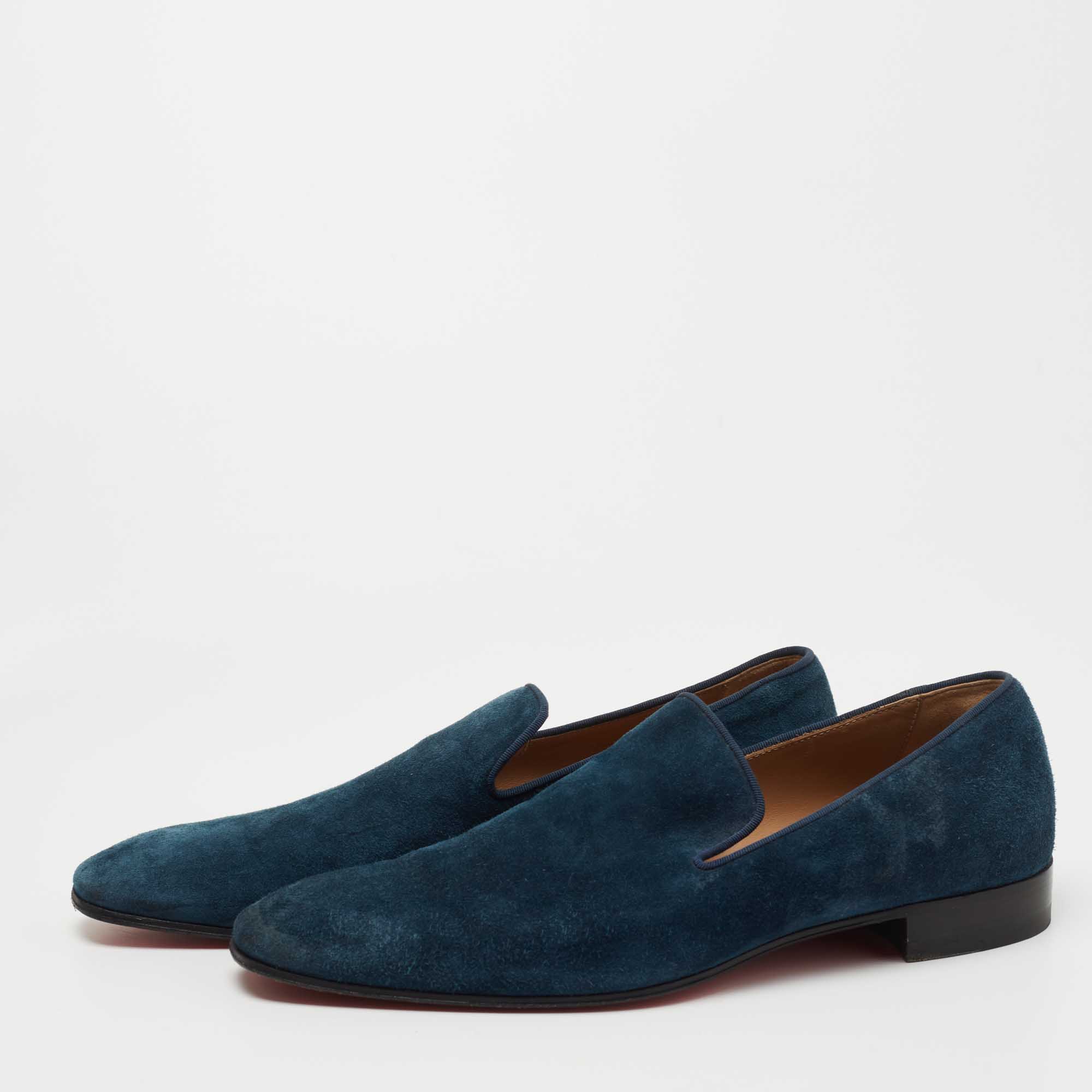 

Christian Louboutin Blue Suede Dandelion Smoking Slippers Size