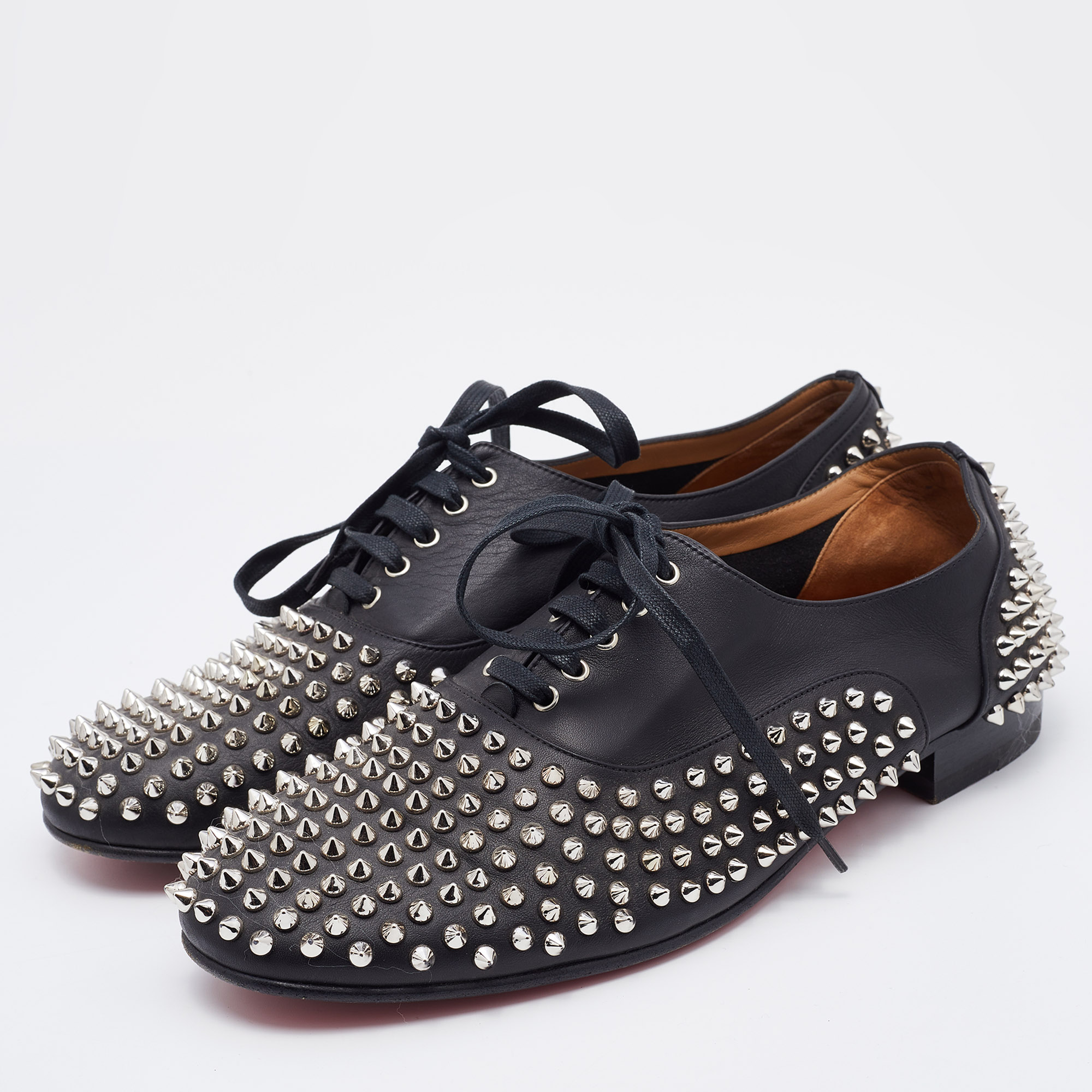 

Christian Louboutin Black Leather Freddy Spikes Lace Up Oxfords Size