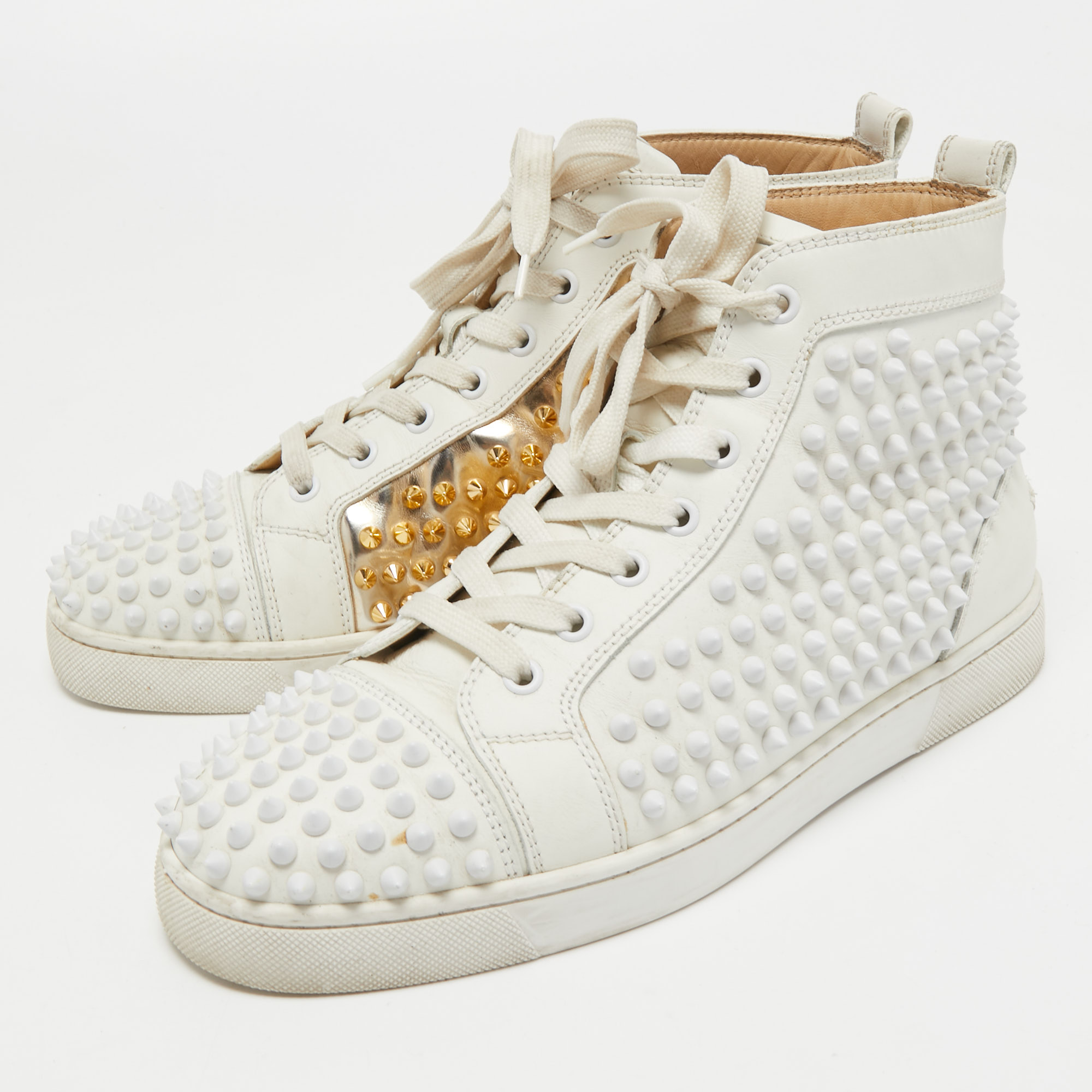 

Christian Louboutin White Leather Louis Spikes High Top Sneakers Size