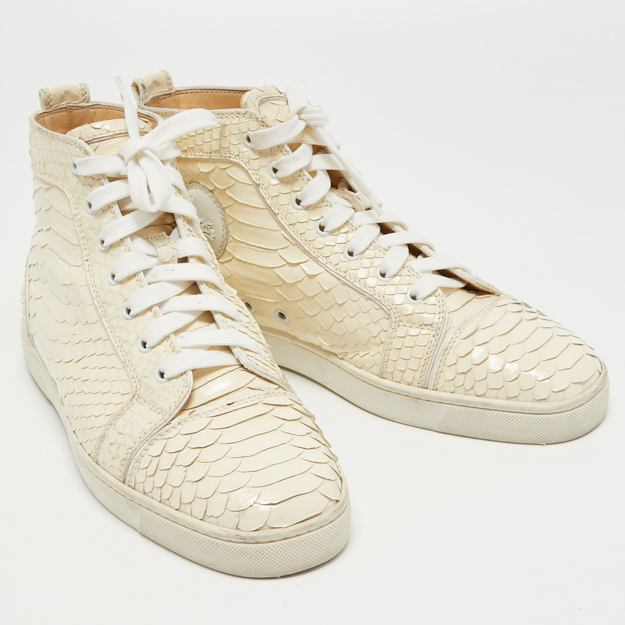 Christian Louboutin Cream Python Louis High Top Sneakers Size 43