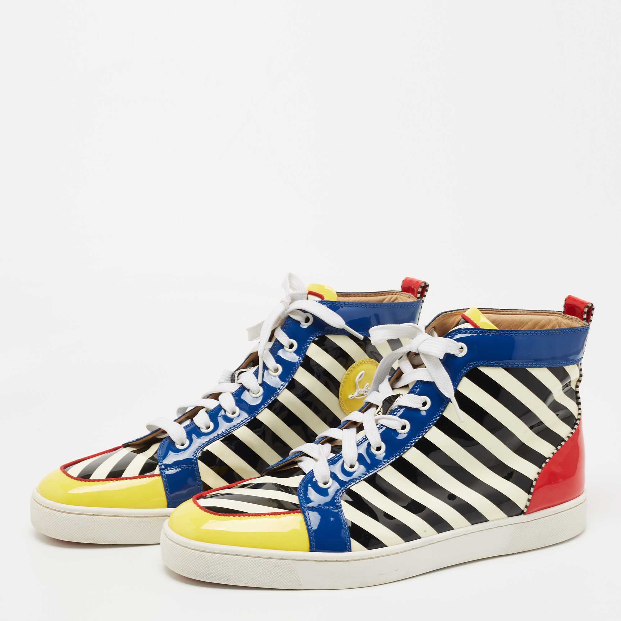 

Christian Louboutin Multicolor Patent Leather Rantus Stripes High Top Sneakers Size