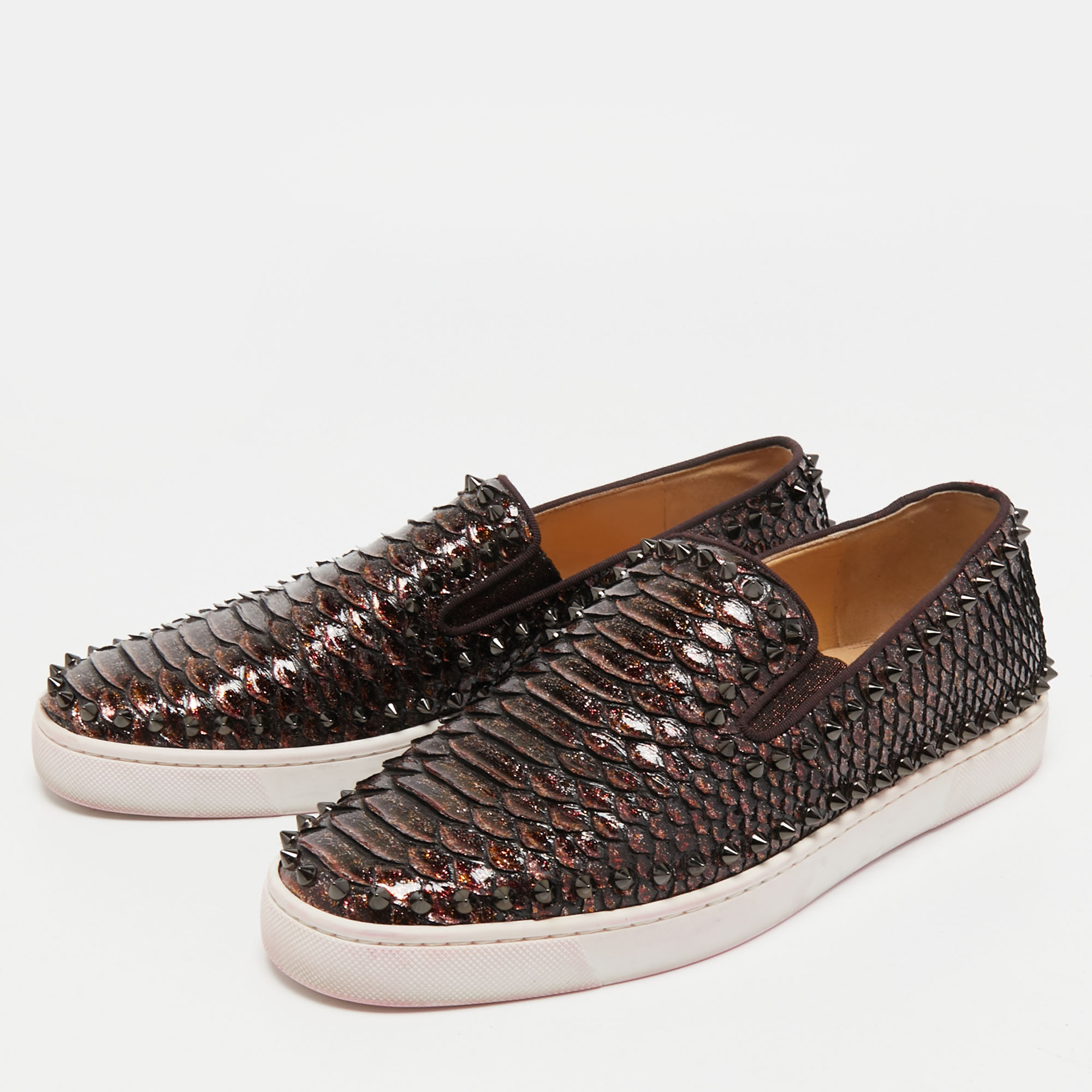 

Christian Louboutin Metallic Brown Python Pik Boat Slip On Sneakers Size