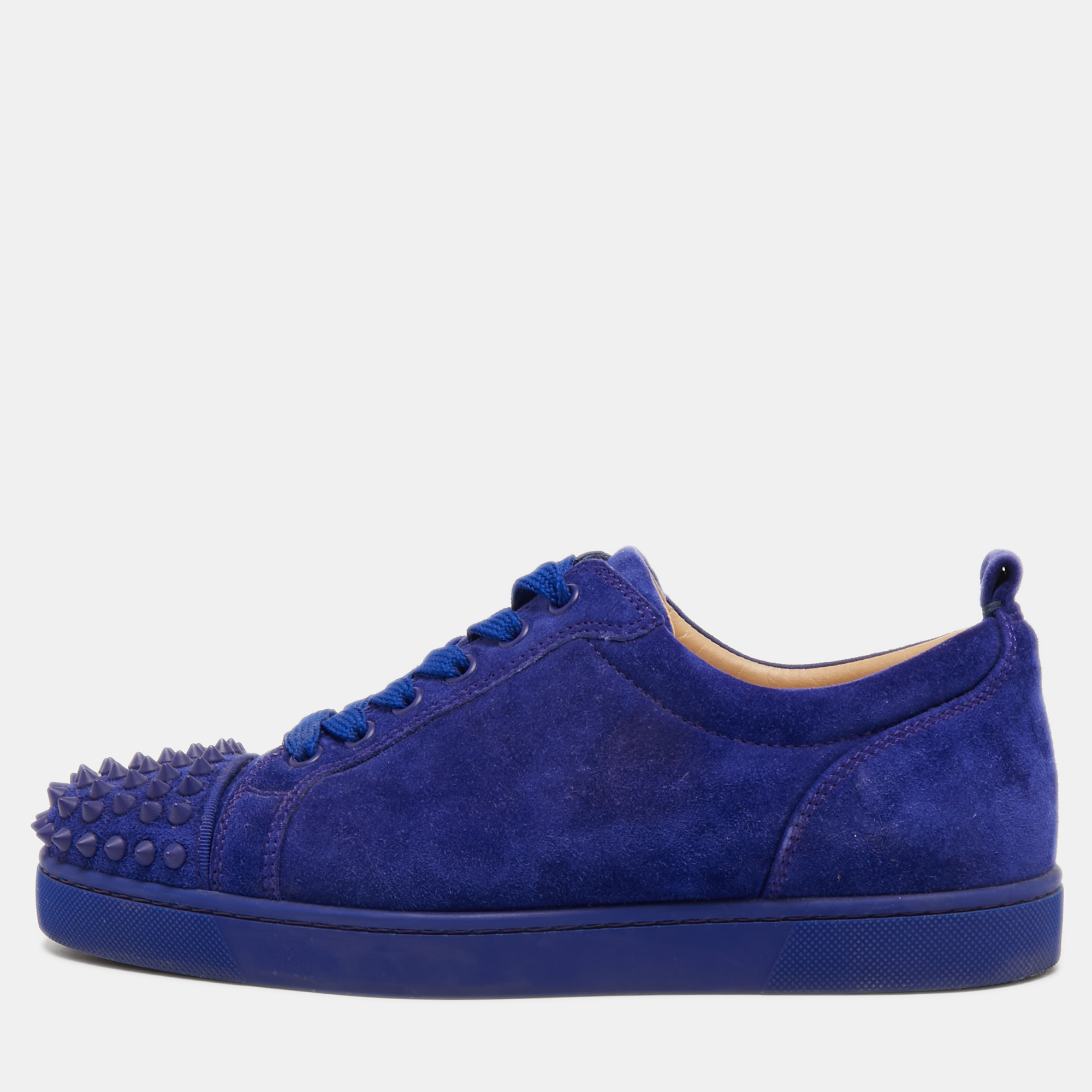 Pre-owned Christian Louboutin Blue Suede Louis Junior Spike Sneakers Size 39